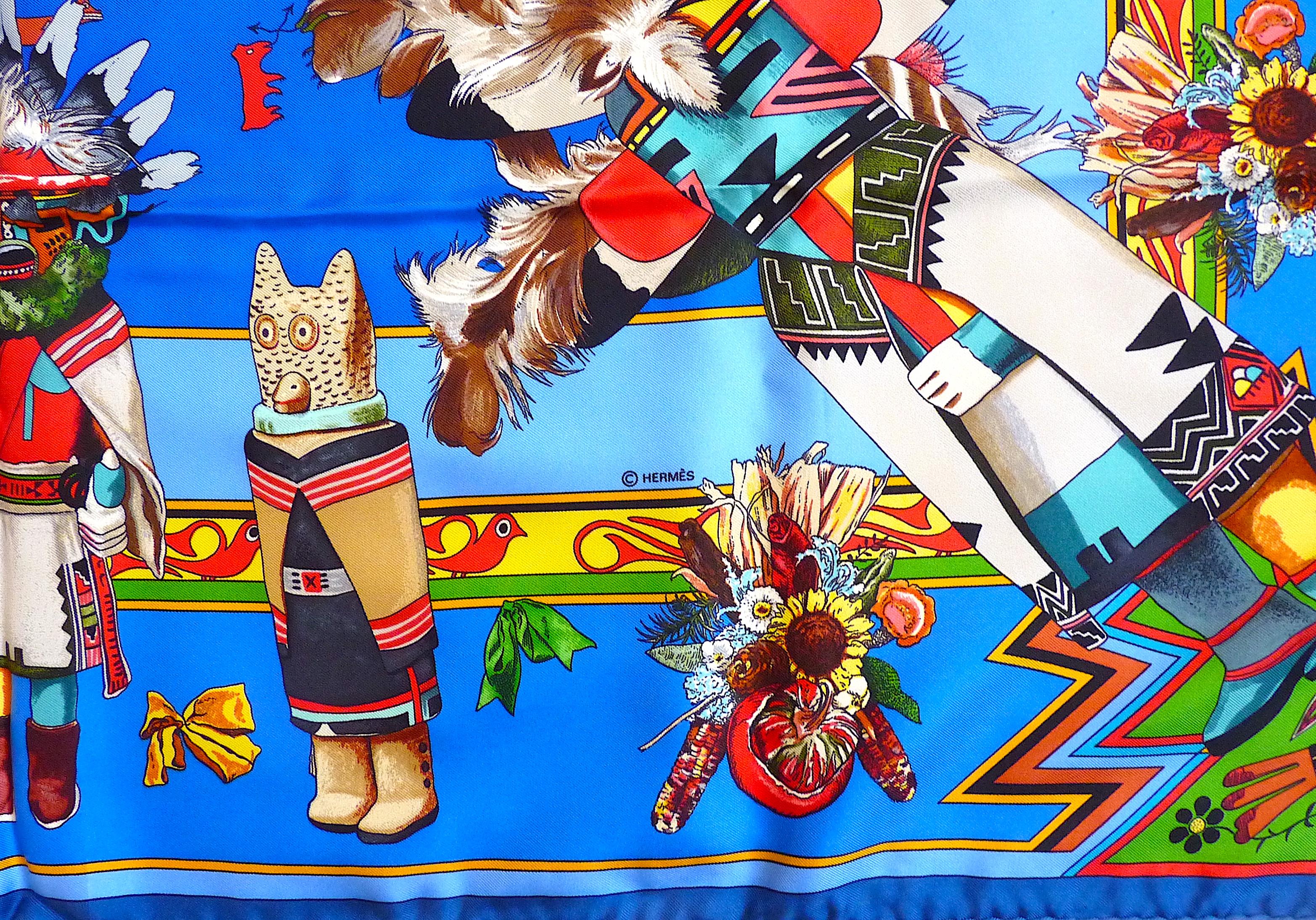 Hermes Scarf 90 cm Kachinas by Kermit Oliver, Perfect Condition with Box For Sale 1
