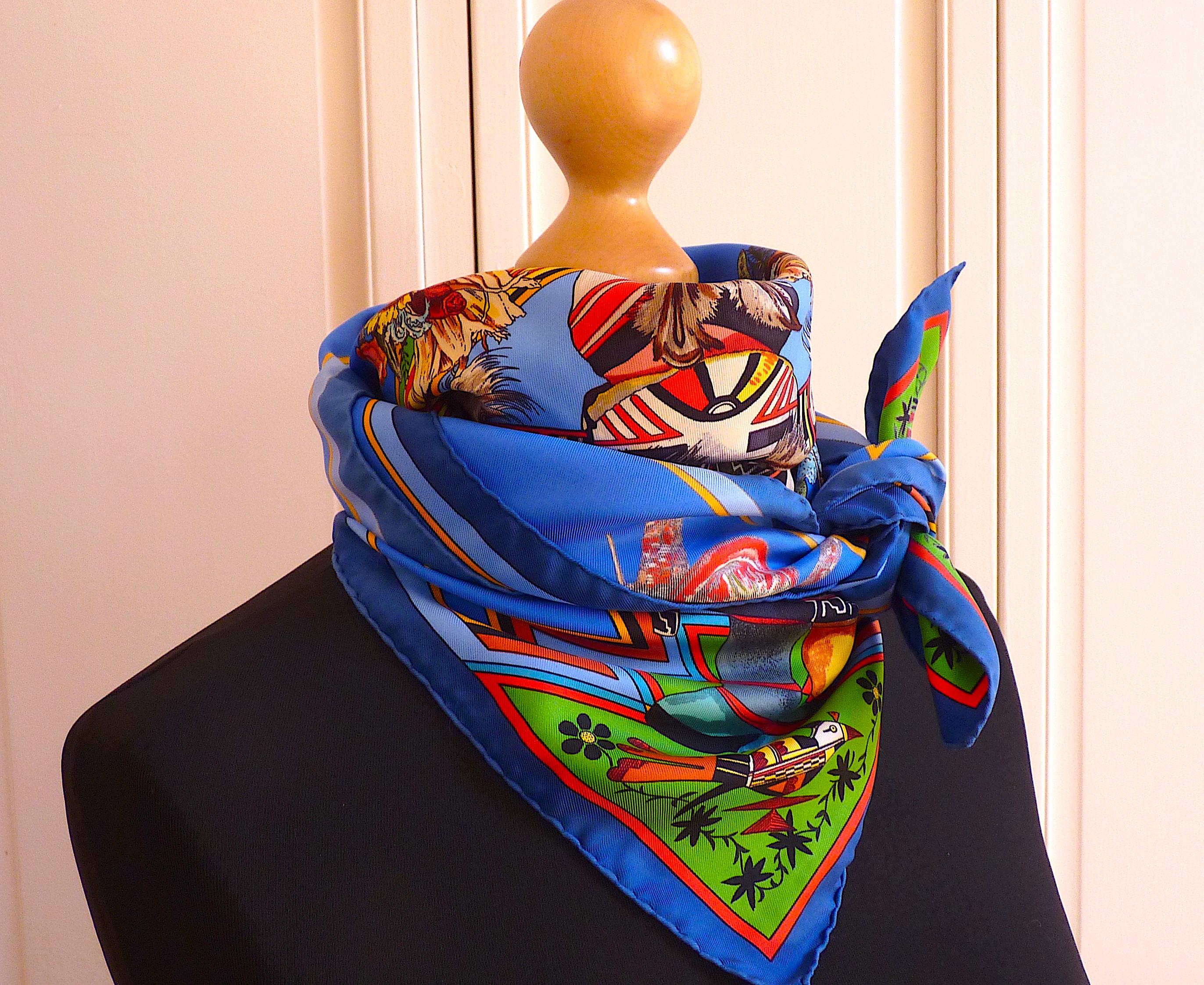 Hermes Scarf 90 cm Kachinas by Kermit Oliver, Perfect Condition with Box 4