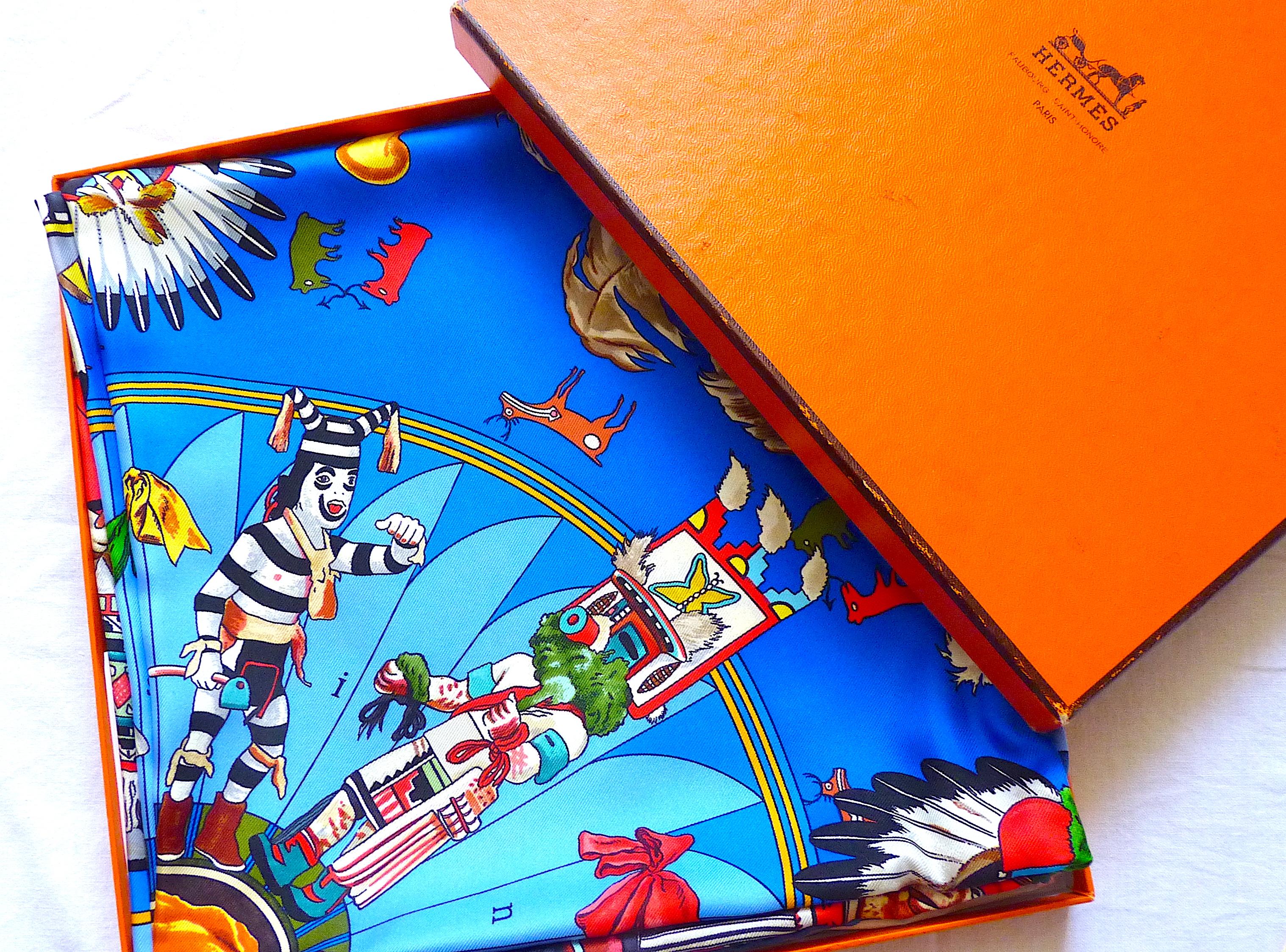 Hermes Scarf 90 cm Kachinas by Kermit Oliver, Perfect Condition with Box 5