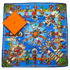 Foulard Hermès 90 cm Kachinas par Kermit Oliver, parfait état avec boîte