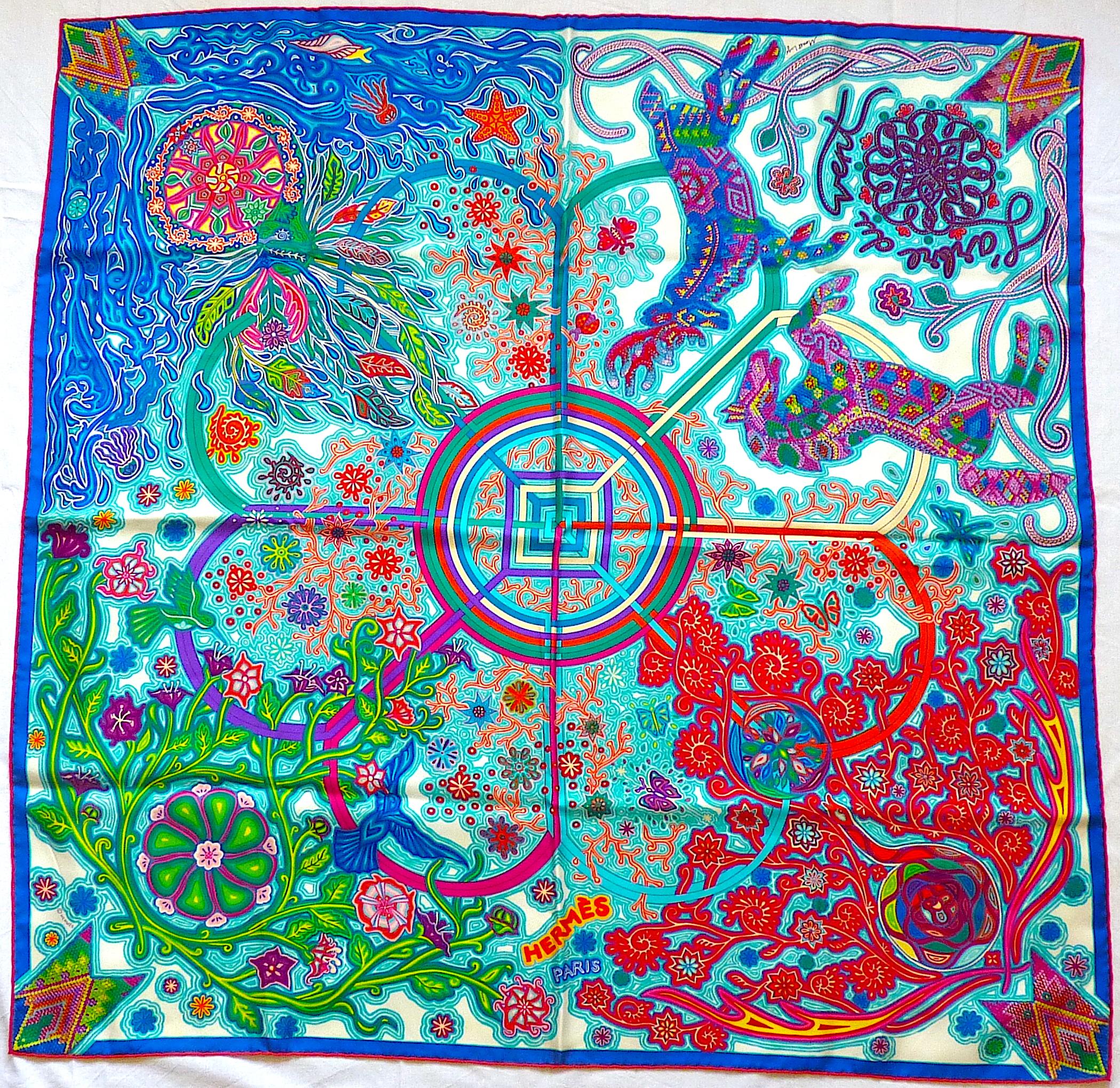 Hermes Scarf 90 cm L'Arbre du Vent by M Lugo, Perfect Condition with Box In New Condition In CHAMPEAUX-SUR-SARTHE, FR