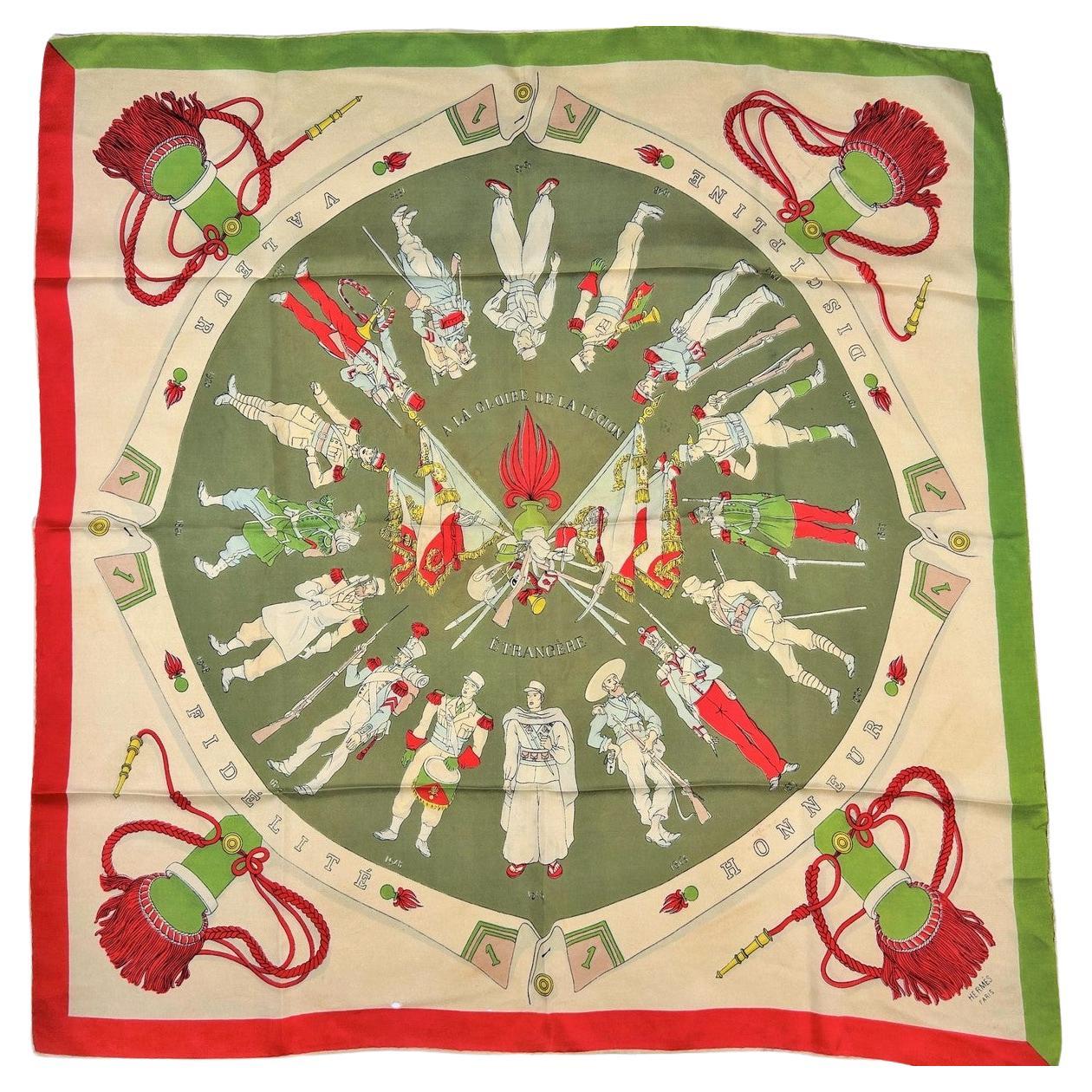 Foulard Hermès "A la Gloire de la Légion étrangère" di Hugo Grygkar Circa 1951 in vendita