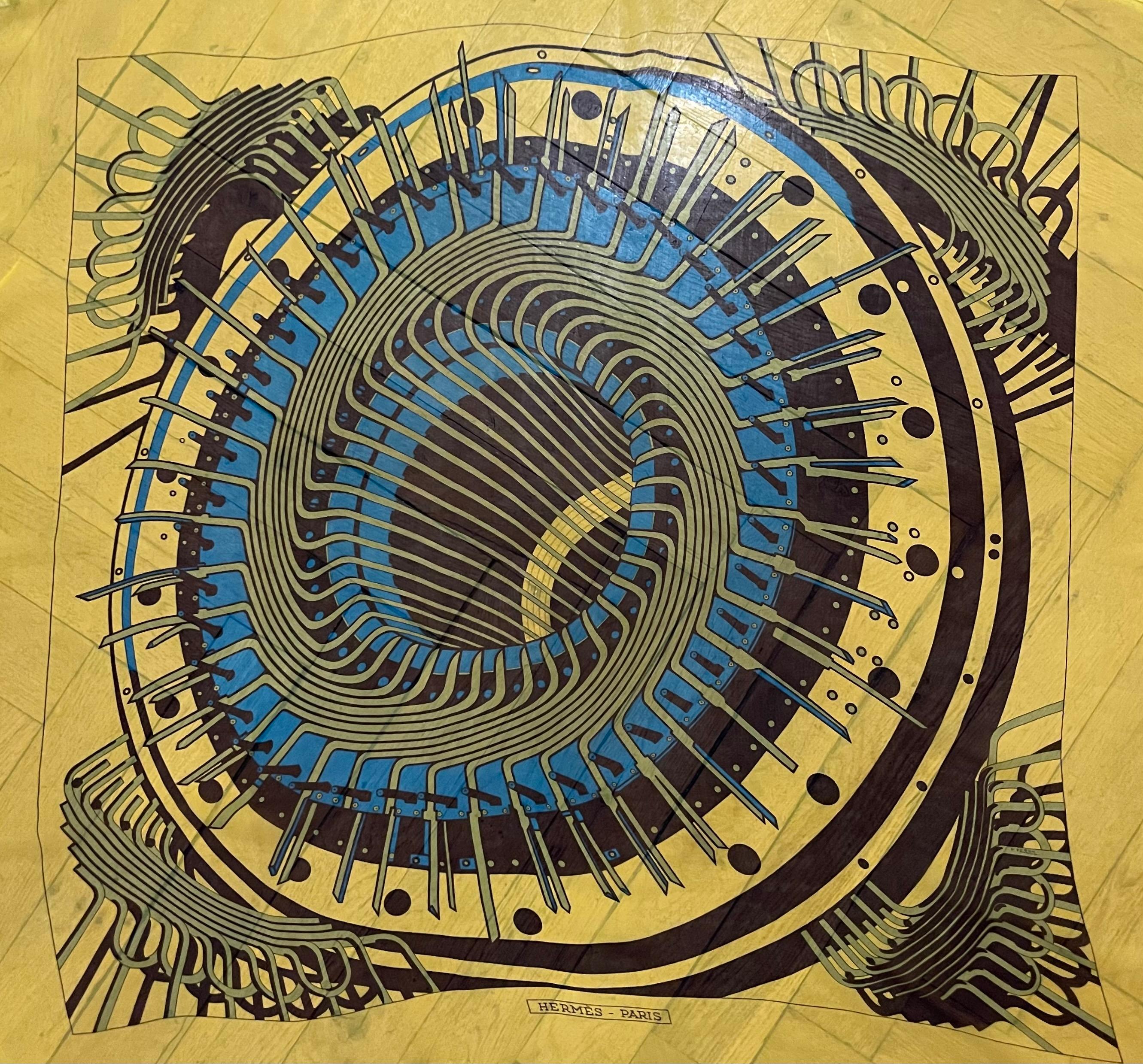 Der Hermès-Schal Alternateur, entworfen von Pierre Péron im Jahr 1971. Die fast transparente Seide ist wunderschön und ikonisch. Die Vintage-Ausgaben von Alternateur sind bei Sammlern sehr begehrt.
In gutem Zustand. 
35in x 53in 