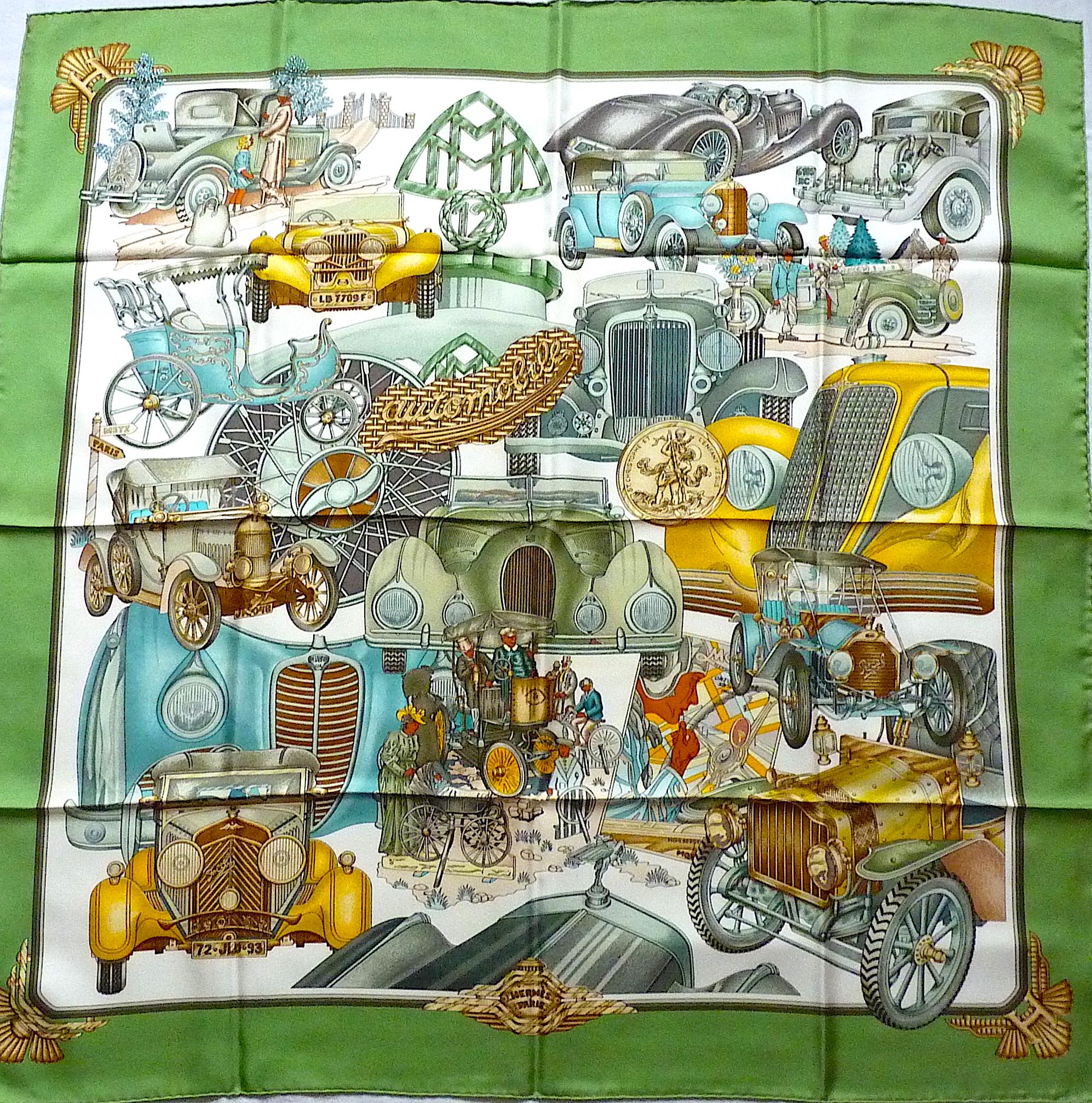 HERMES Scarf Automobile By Joachim Metz in Original Box, Issued in 1995 6
