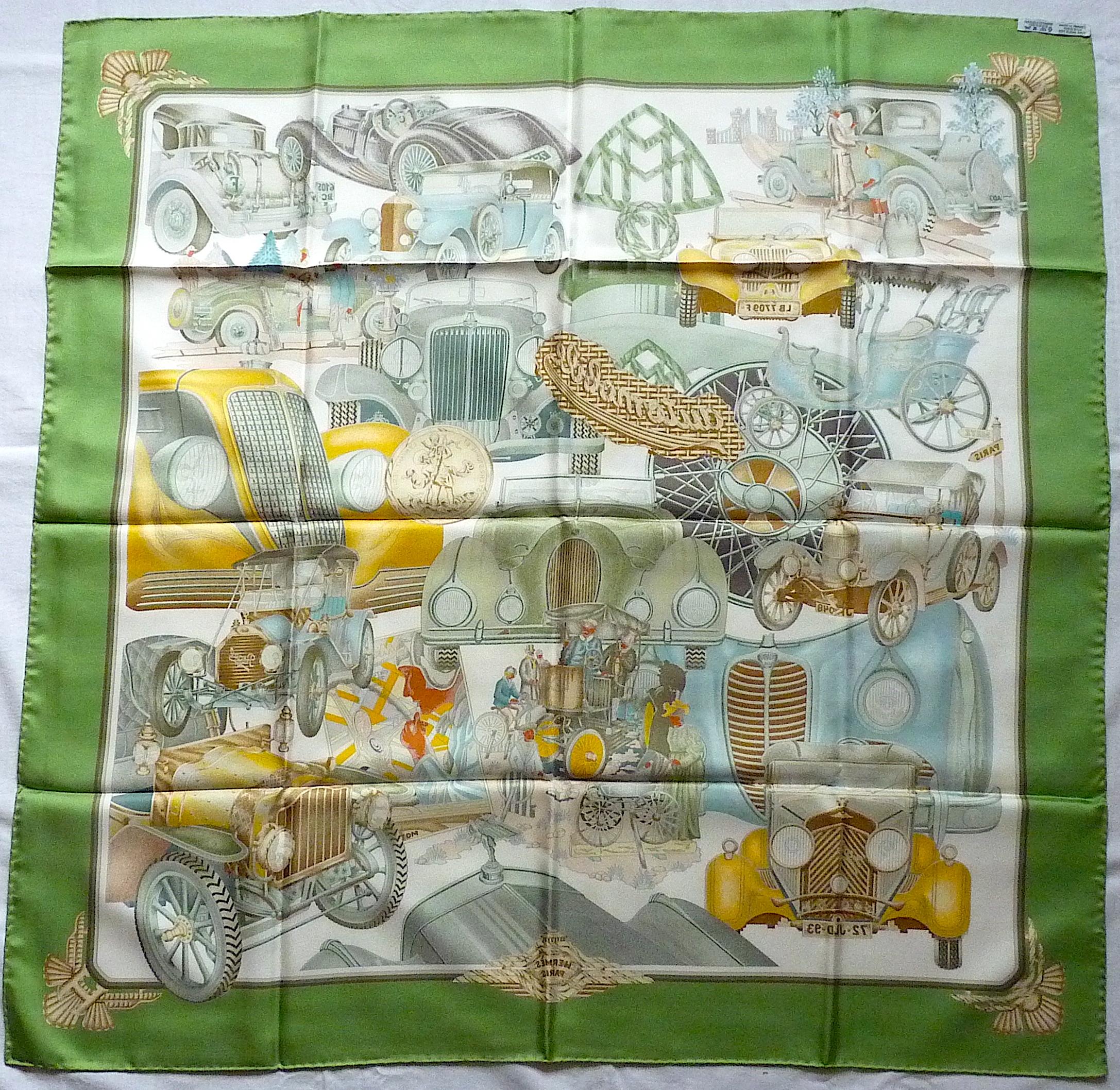 HERMES Scarf Automobile By Joachim Metz in Original Box, Issued in 1995 7