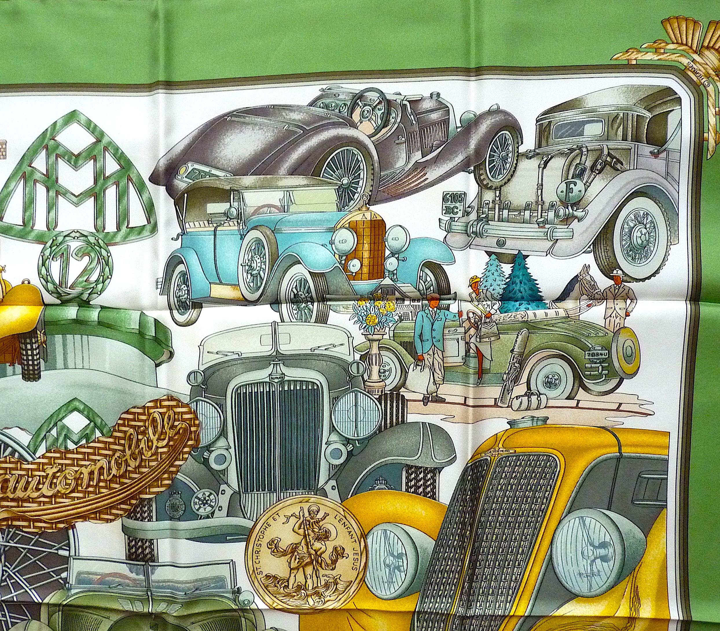 HERMES Scarf Automobile By Joachim Metz in Original Box, Issued in 1995 1