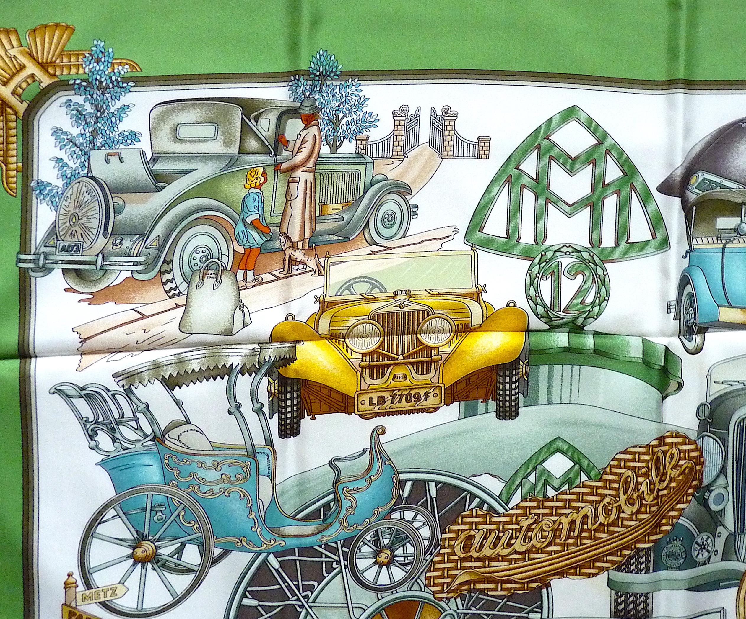 HERMES Scarf Automobile By Joachim Metz in Original Box, Issued in 1995 2