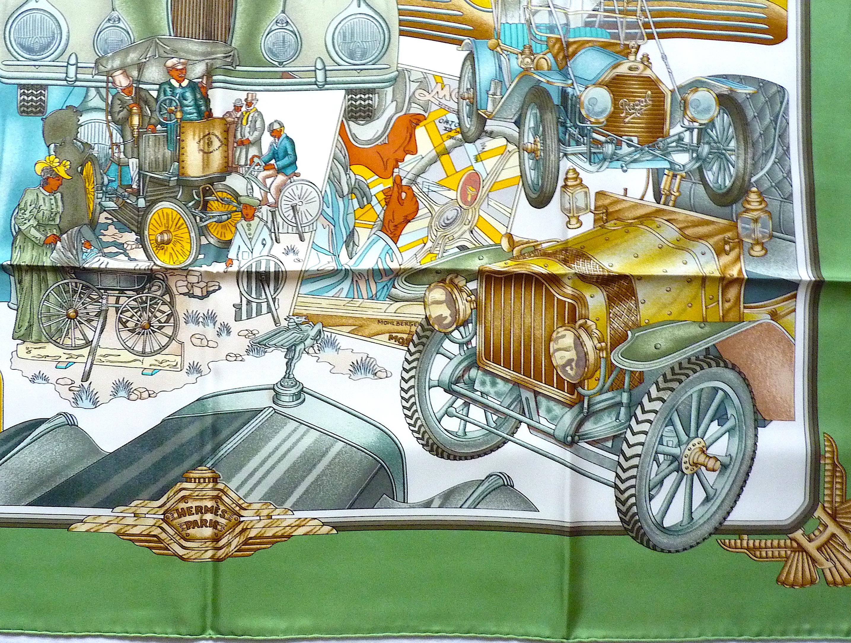 HERMES Scarf Automobile By Joachim Metz in Original Box, Issued in 1995 5