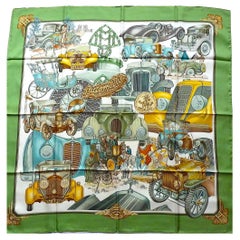 Vintage HERMES Scarf Automobile By Joachim Metz in Original Box, Issued in 1995