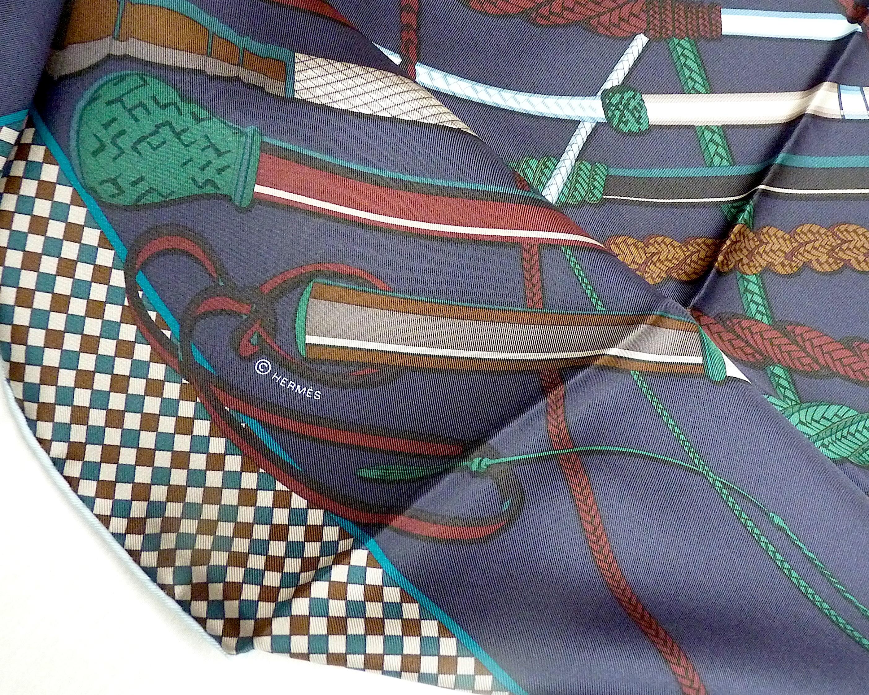 Sciarpa HERMES BNIB 90 cm Silk Twill Fouets et Badines by Virginie Jamin in vendita 5