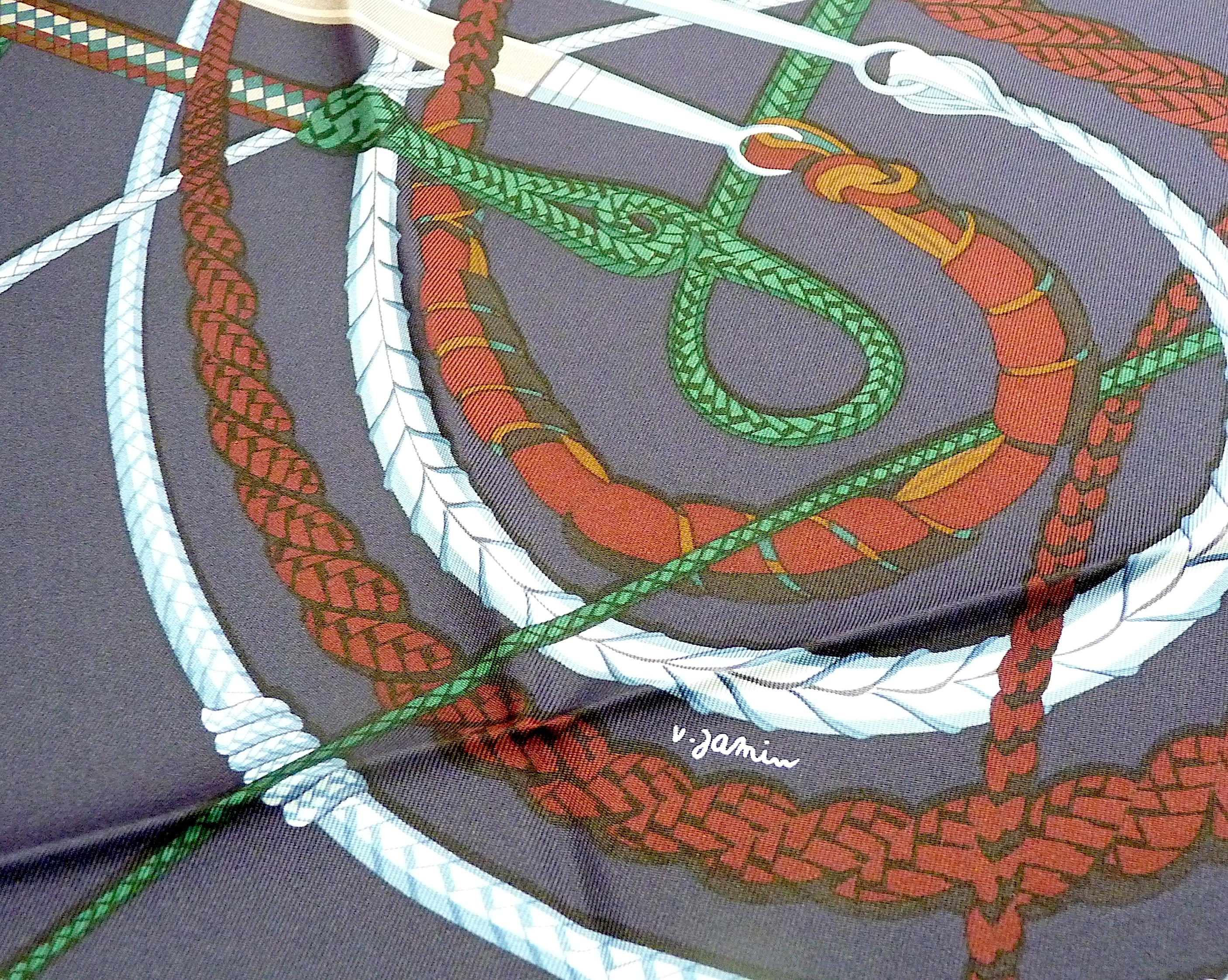 Sciarpa HERMES BNIB 90 cm Silk Twill Fouets et Badines by Virginie Jamin in vendita 6