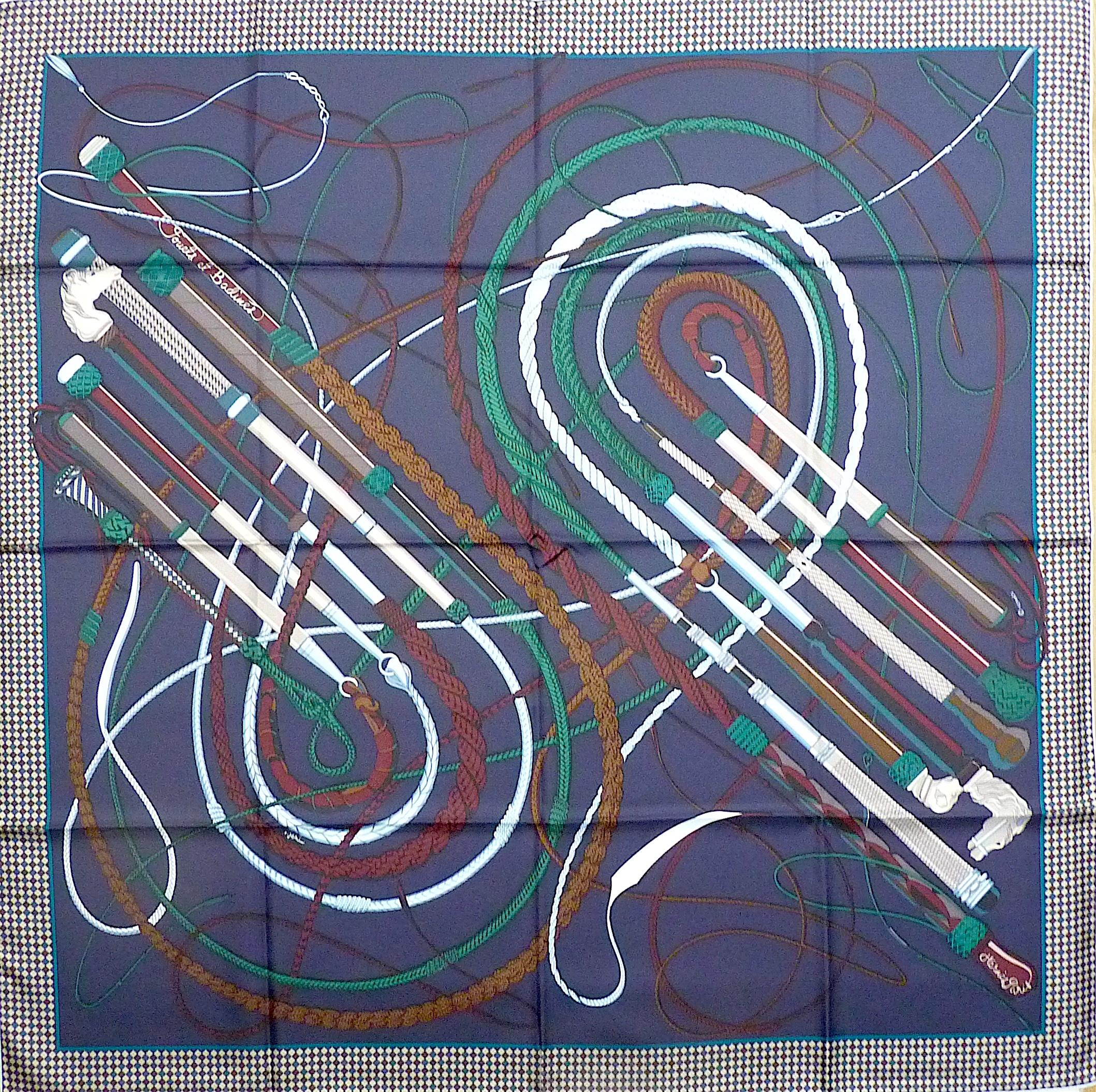 Grigio Sciarpa HERMES BNIB 90 cm Silk Twill Fouets et Badines by Virginie Jamin in vendita