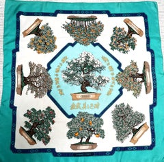 HERMÉS SCARF, BONSAI, 100 % silk, 90x90 cm, hand rolled