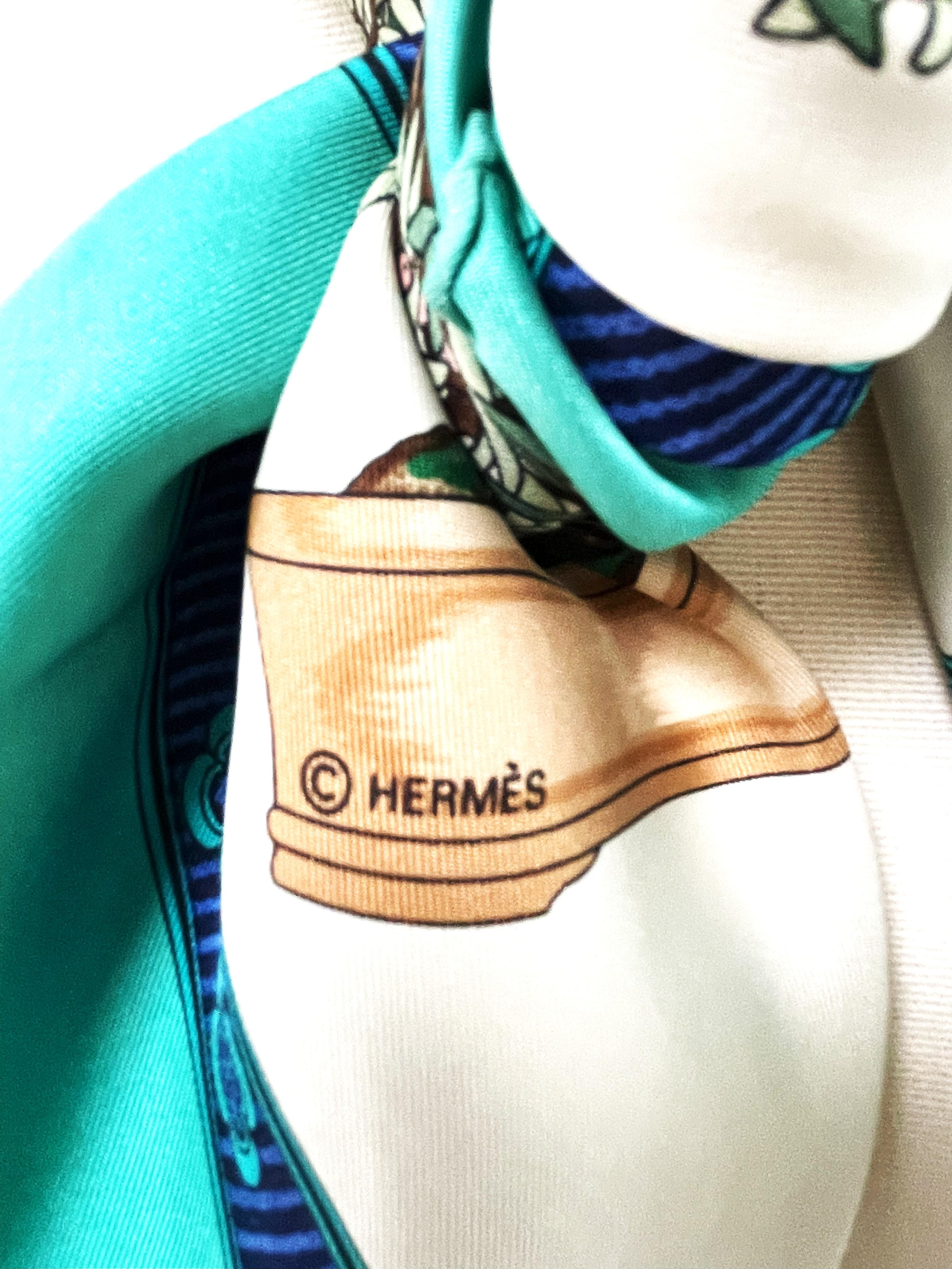 Women's or Men's HERMÉS SCARF, BONSAI, 100 % silk, 90x90 cm, hand rolled For Sale