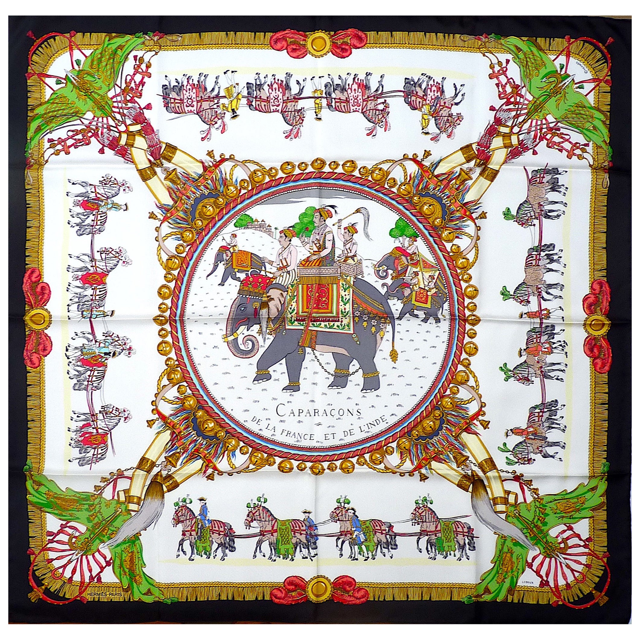 Foulard Hermes neuf avec boîte "Caparaçons de la France et de l'Inde" par LeDoux en vente