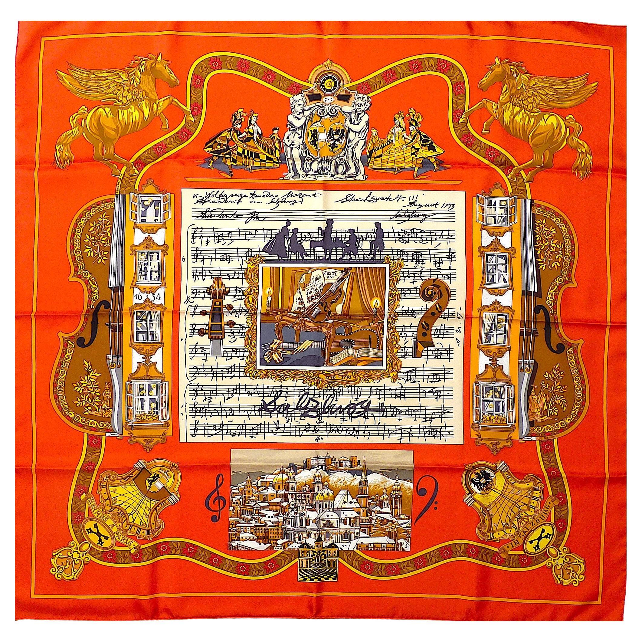 Echarpe HERMES  NEUF avec boîte "Salzburg", 90 cm Orange Hermes Silk Carre en vente
