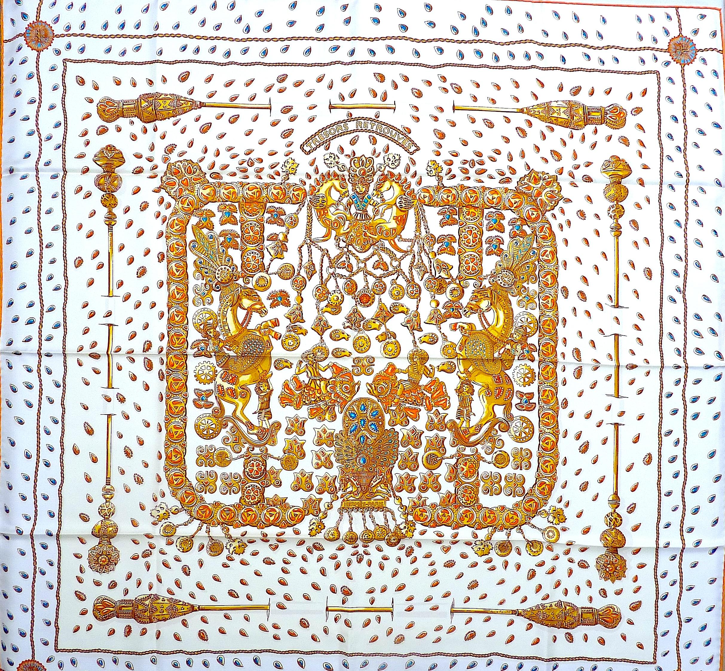 Sciarpa HERMES  BRAND NEW con scatola "Trésors Retrouvés" di Annie Faivre, 90 cm in vendita