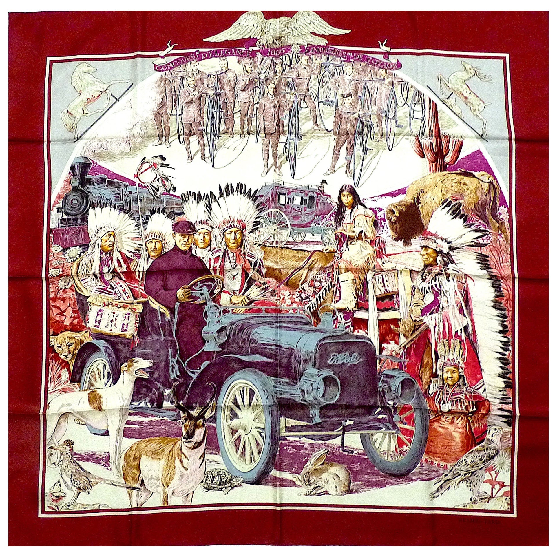 Beige Hermes Scarf BRAND NEW with Hermes Box Concours d'Elégance by Kermit Oliver