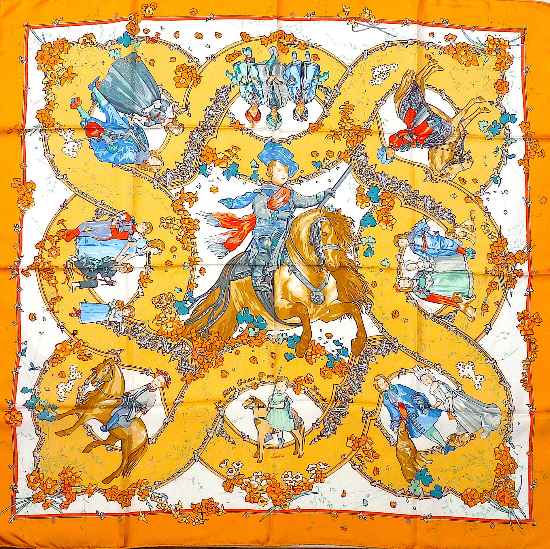 Bufanda Hermes NUEVA CON ESTUCHE Hermes Les Petits Princes de C. Baschet Naranja en venta