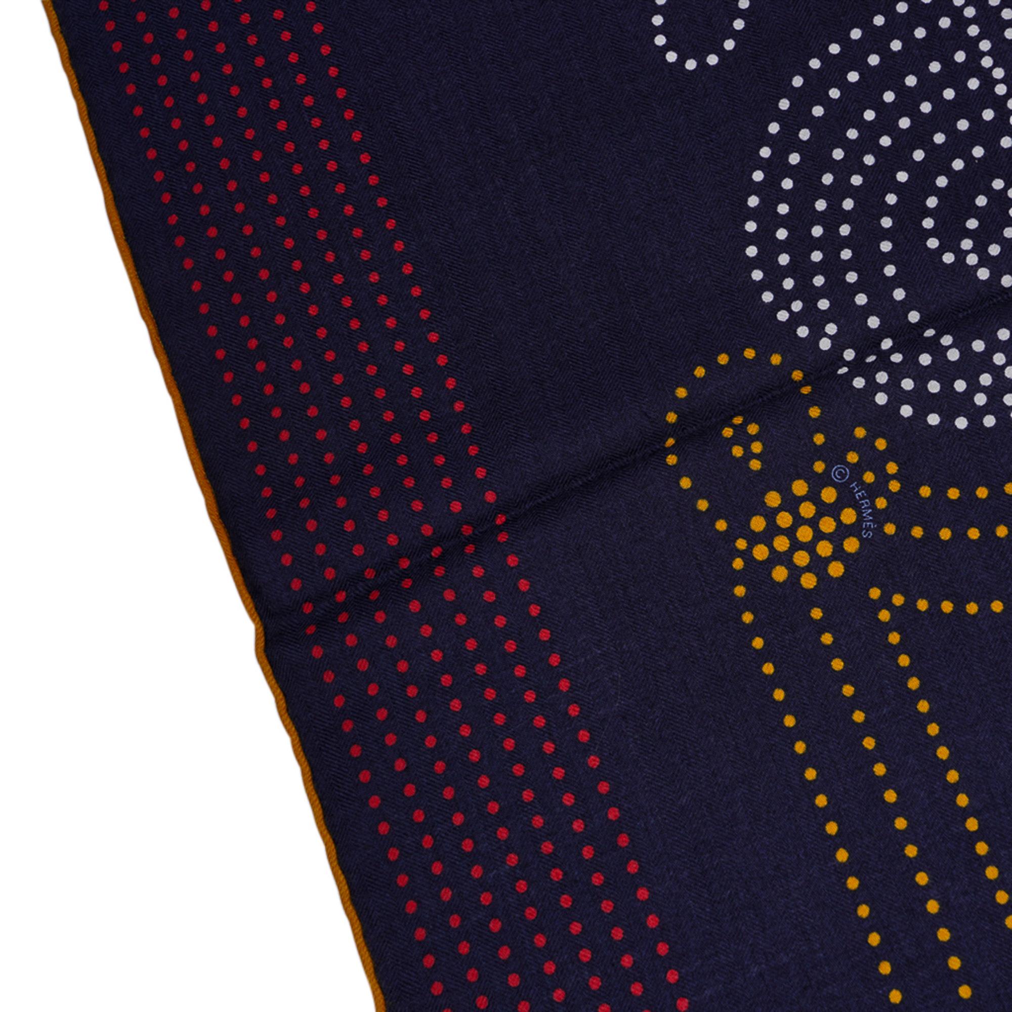 Hermes Brandebourgs Points Sciarpa Bleu / Noir / Gold / Rouge Scialle in cashmere Nuovo 5