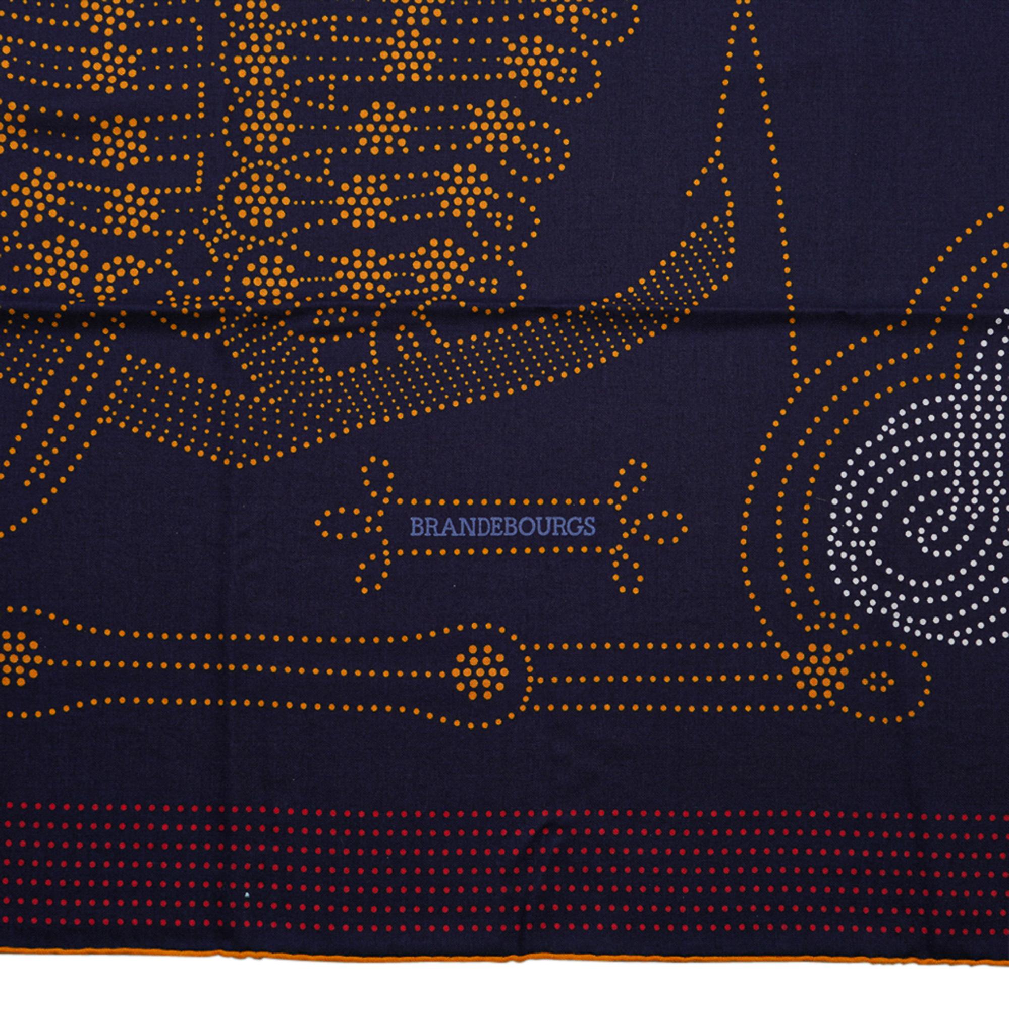 Hermes Brandebourgs Points Sciarpa Bleu / Noir / Gold / Rouge Scialle in cashmere Nuovo 9