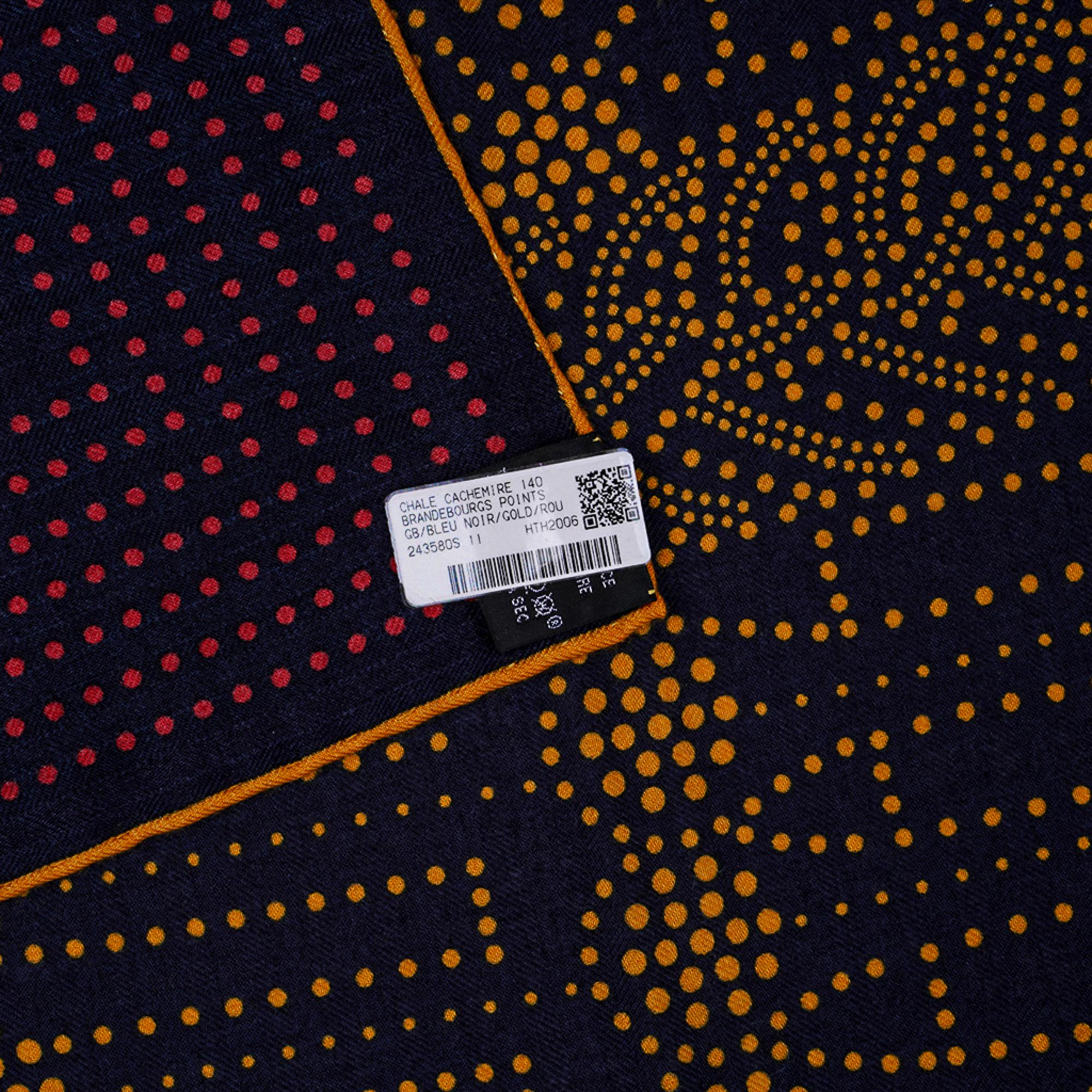 Hermes Brandebourgs Points Sciarpa Bleu / Noir / Gold / Rouge Scialle in cashmere Nuovo 11