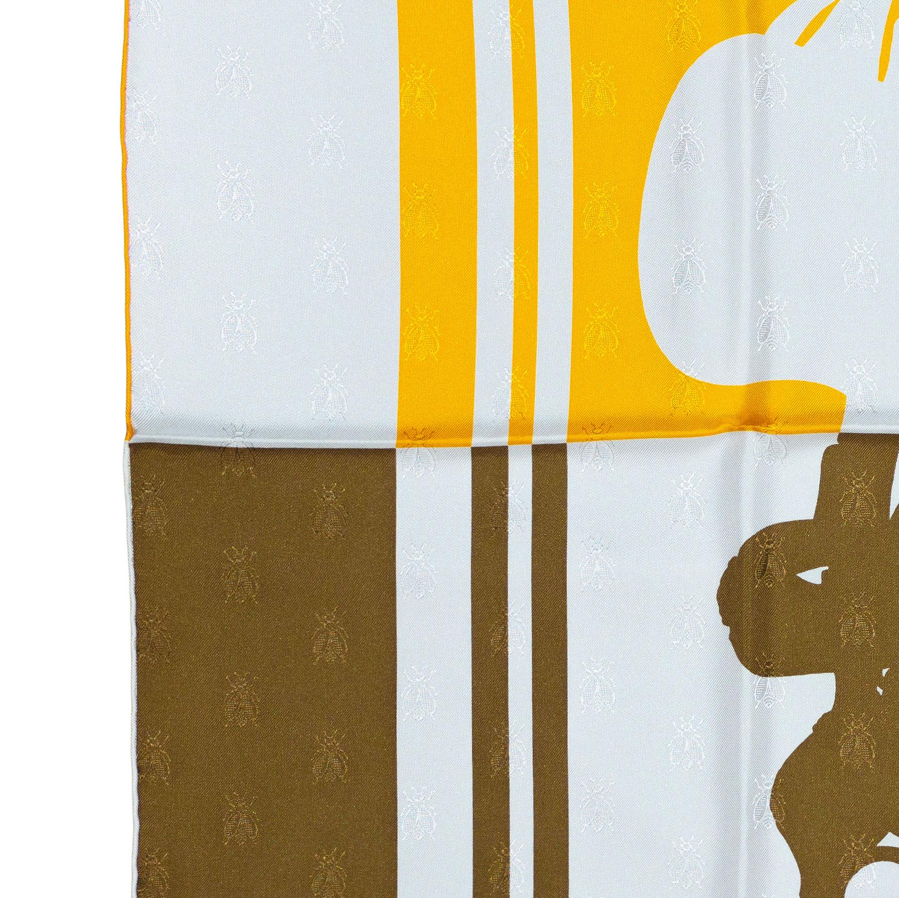 Sciarpa Hermes - Bride De Gala Quadri Tattoo - Jacquard Giallo Whiting marrone in vendita 5