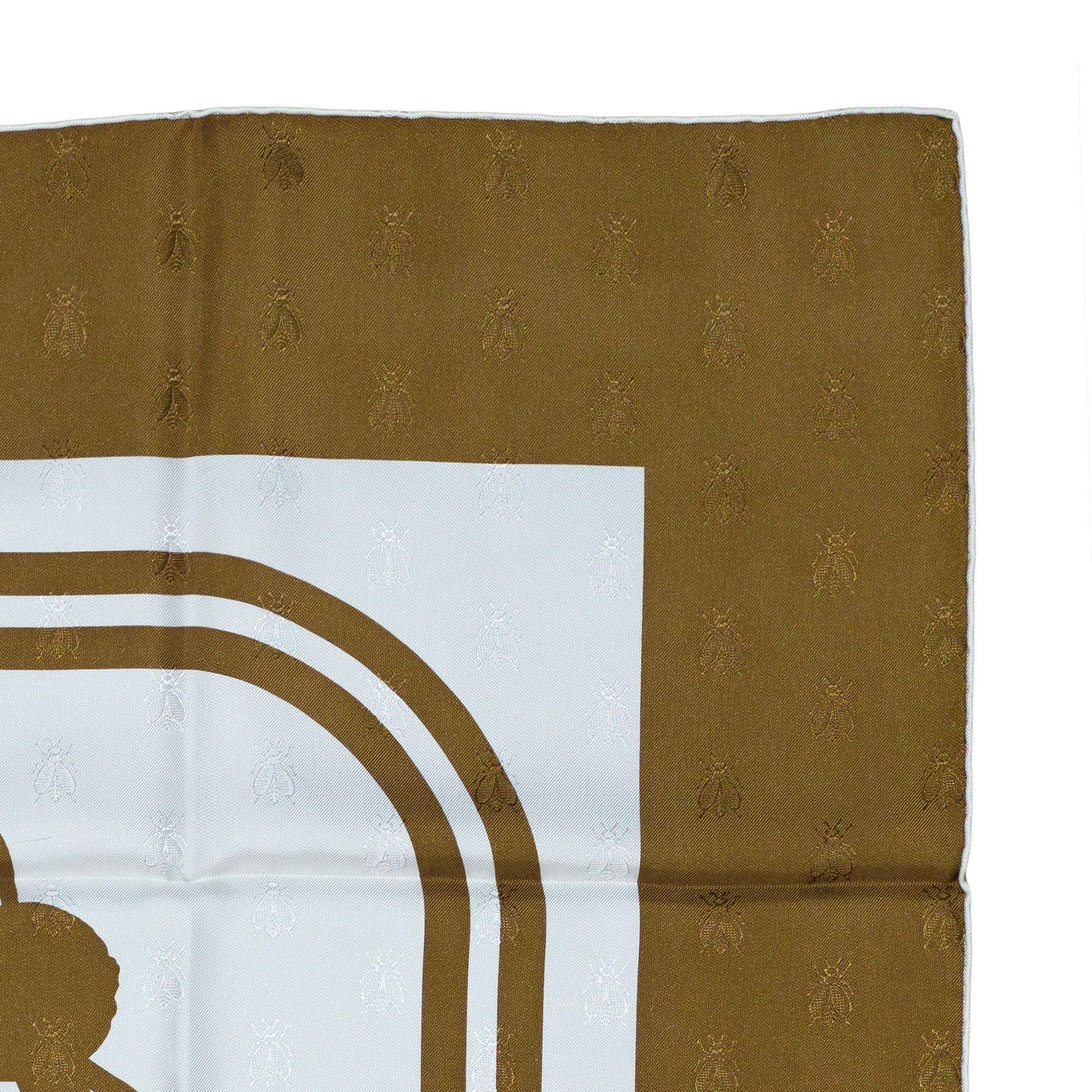 Sciarpa Hermes - Bride De Gala Quadri Tattoo - Jacquard Giallo Whiting marrone in vendita 6