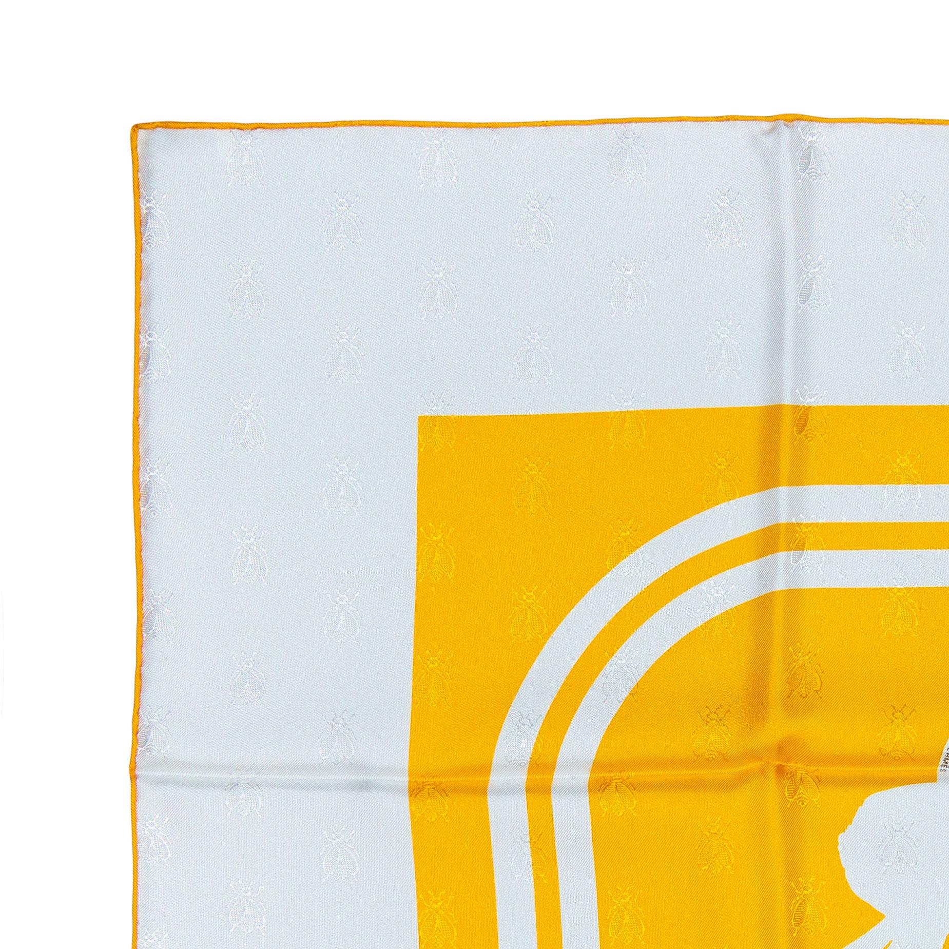 Sciarpa Hermes - Bride De Gala Quadri Tattoo - Jacquard Giallo Whiting marrone in vendita 8