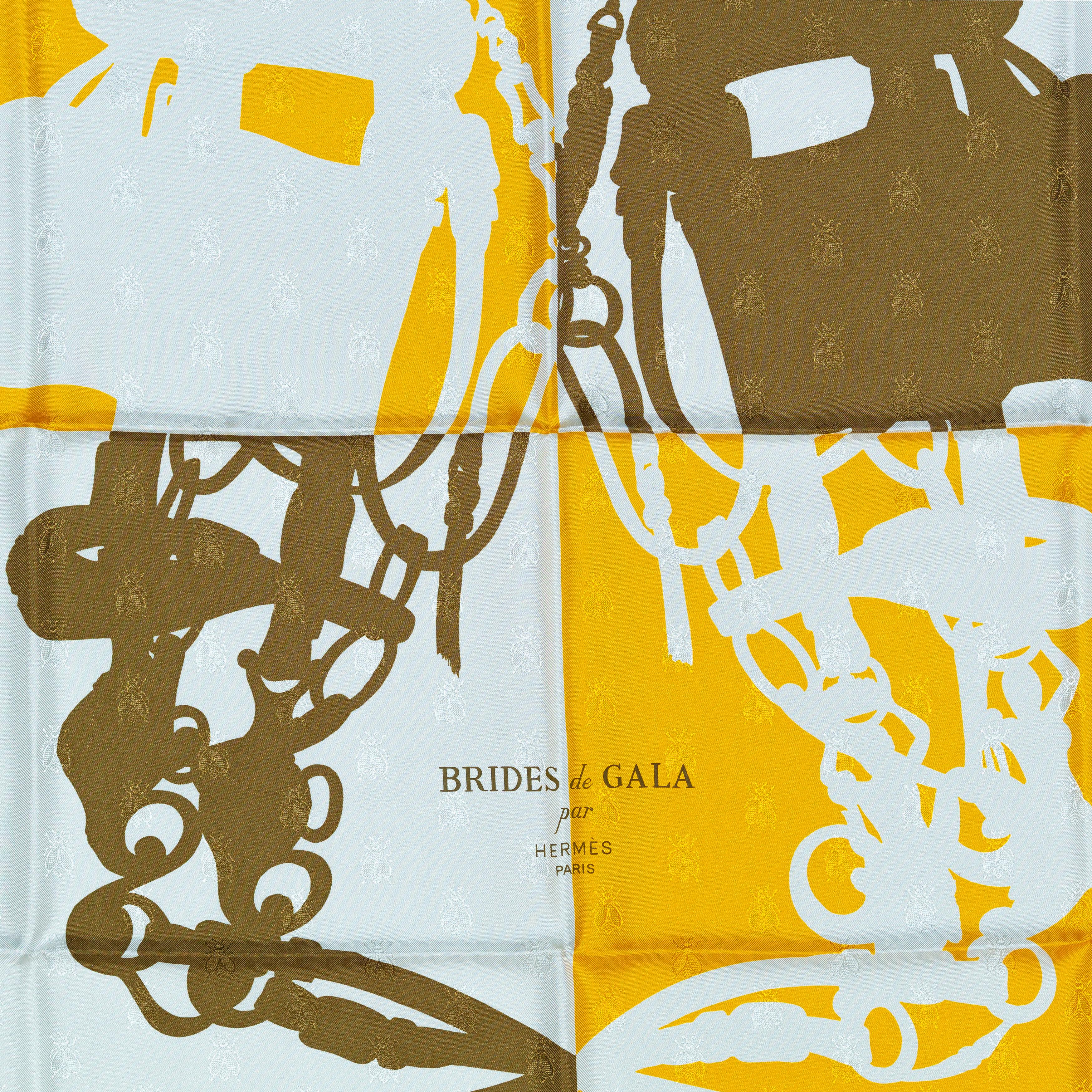 Sciarpa Hermes - Bride De Gala Quadri Tattoo - Jacquard Giallo Whiting marrone In condizioni Nuovo in vendita a Ottawa, CA