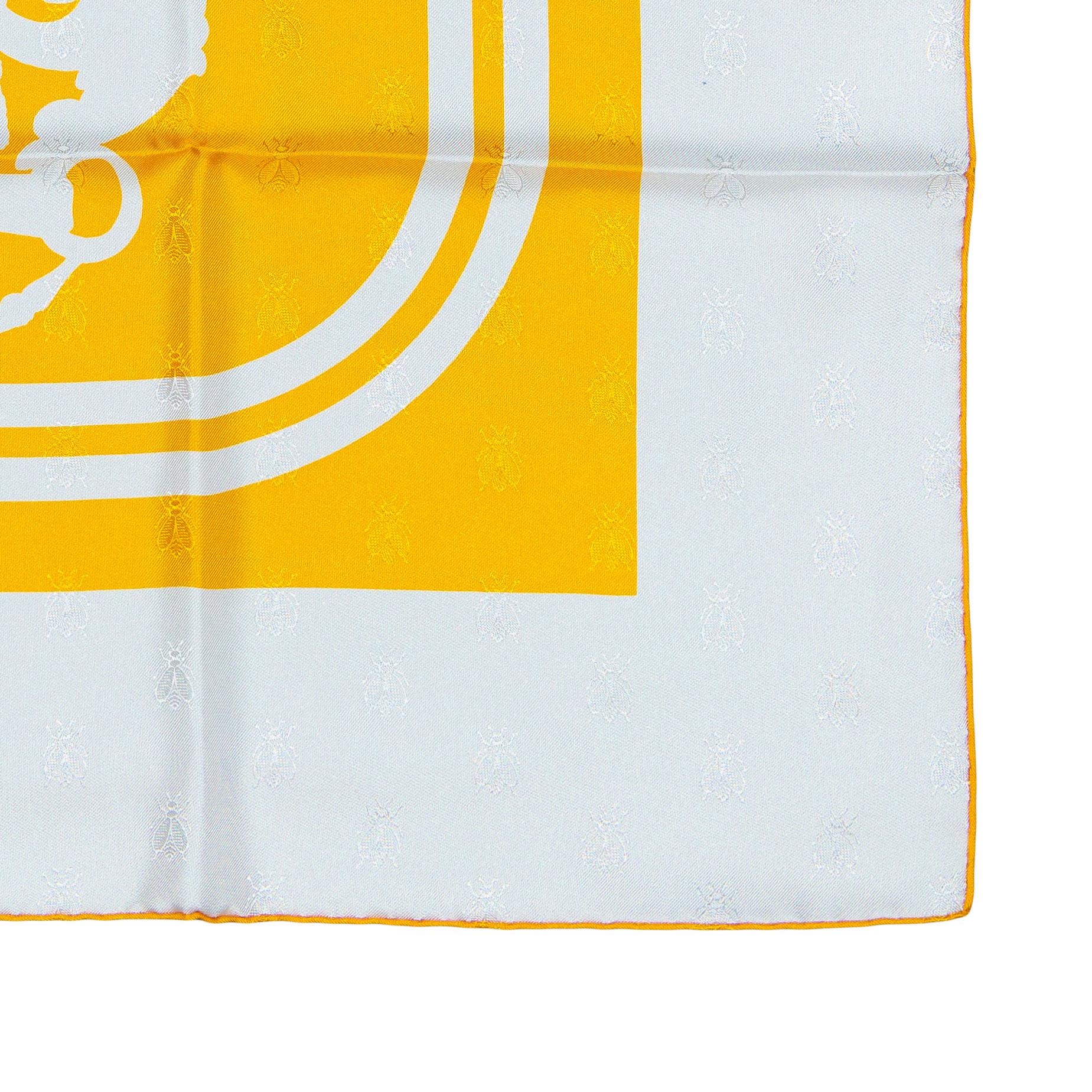 Donna Sciarpa Hermes - Bride De Gala Quadri Tattoo - Jacquard Giallo Whiting marrone in vendita