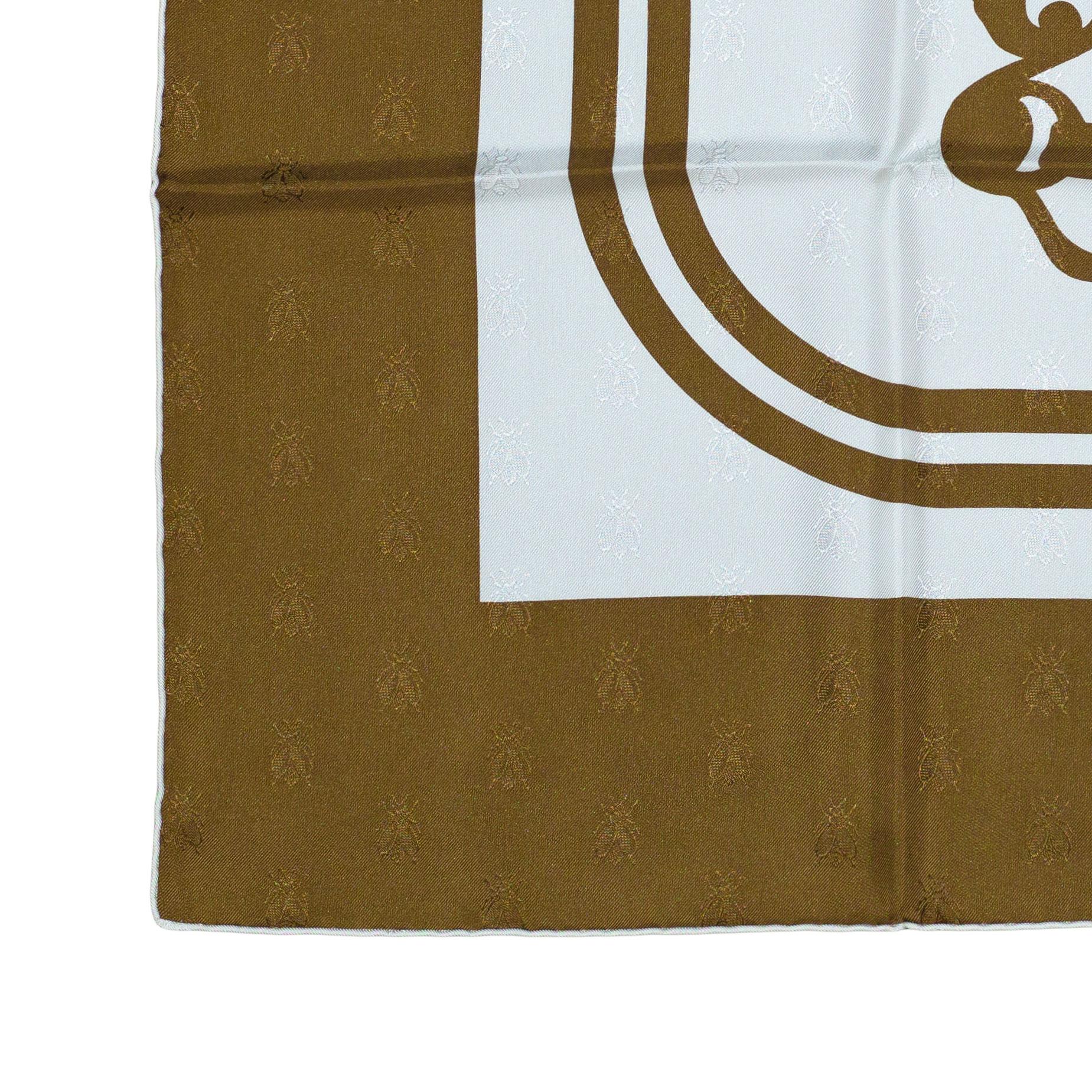 Sciarpa Hermes - Bride De Gala Quadri Tattoo - Jacquard Giallo Whiting marrone in vendita 2