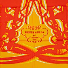 Hermès - Écharpe Brides de Gala Shadow 90 Soleil / Orange / Jaune / Soie, Neuve