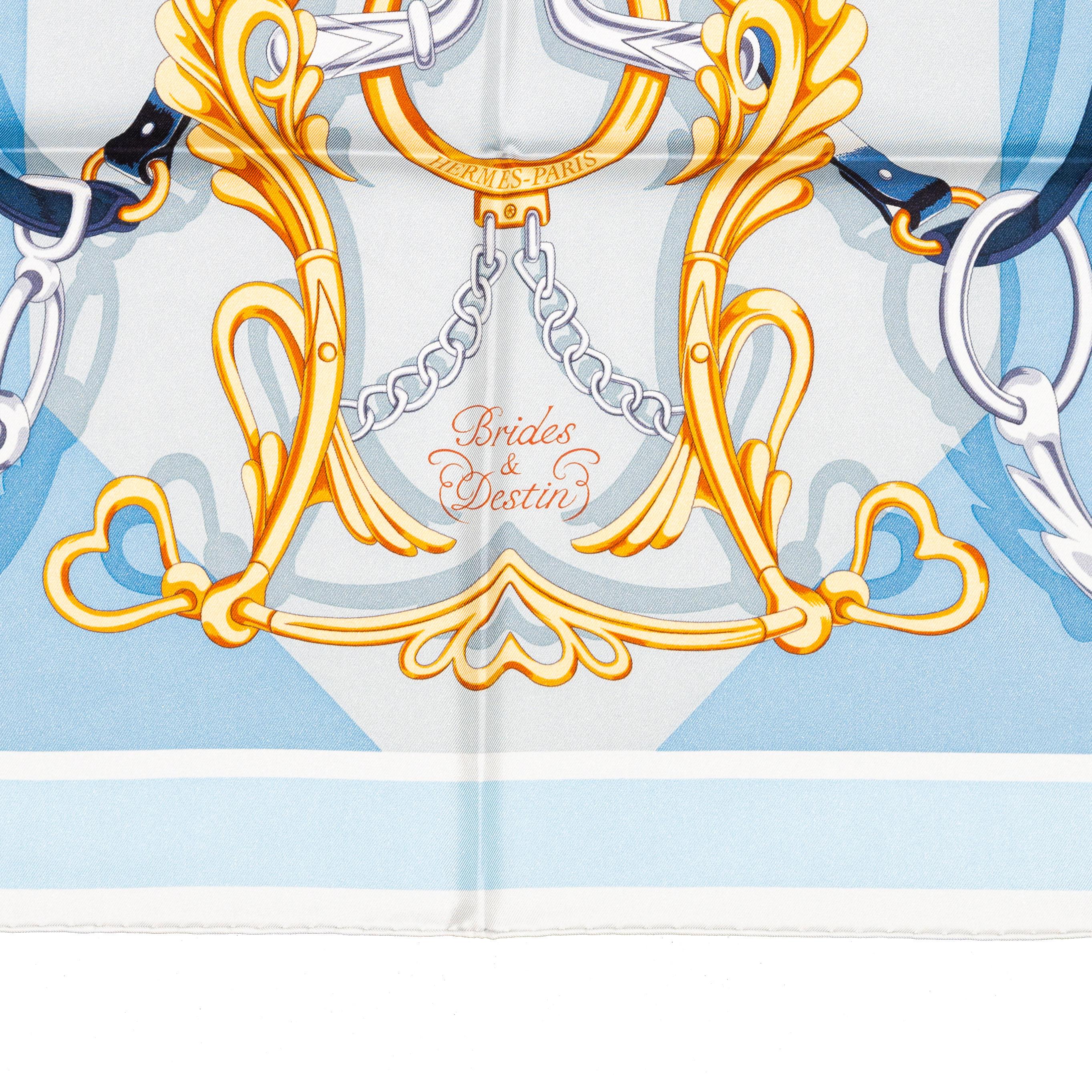 Sciarpa Hermes - Brides et Destin - Bleu Jean Modore - Nuova etichetta del negozio in vendita 7