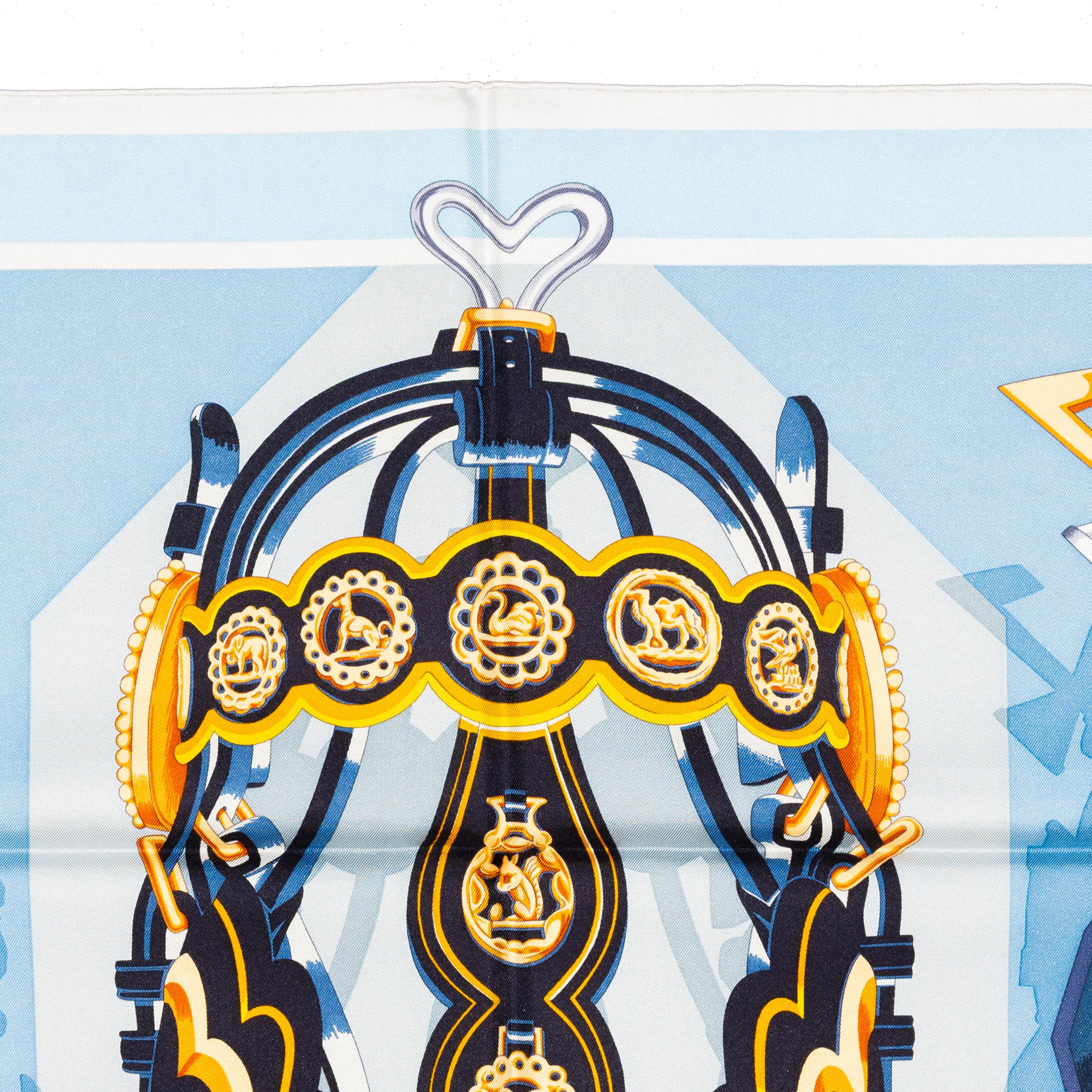 Sciarpa Hermes - Brides et Destin - Bleu Jean Modore - Nuova etichetta del negozio in vendita 1