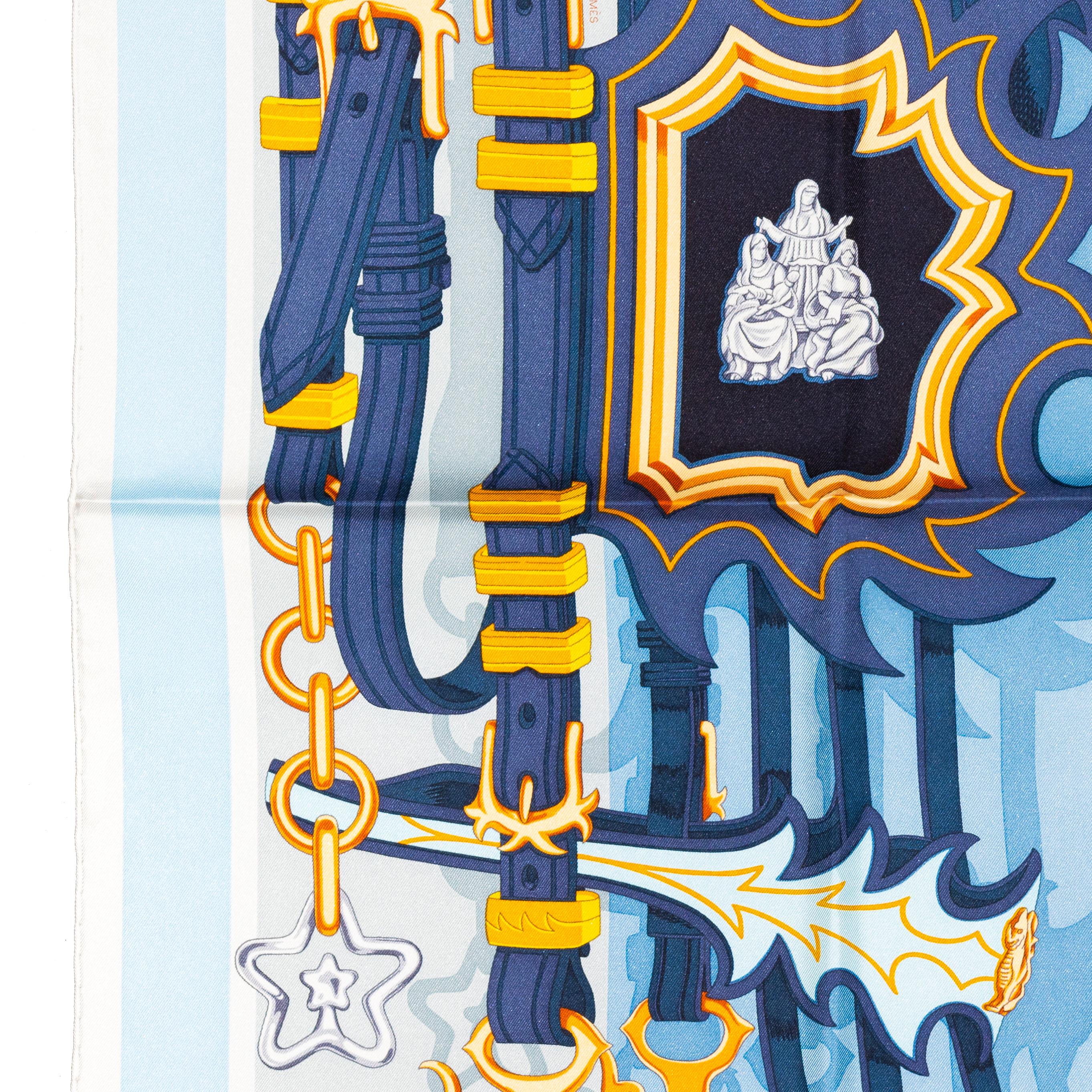 Sciarpa Hermes - Brides et Destin - Bleu Jean Modore - Nuova etichetta del negozio in vendita 3