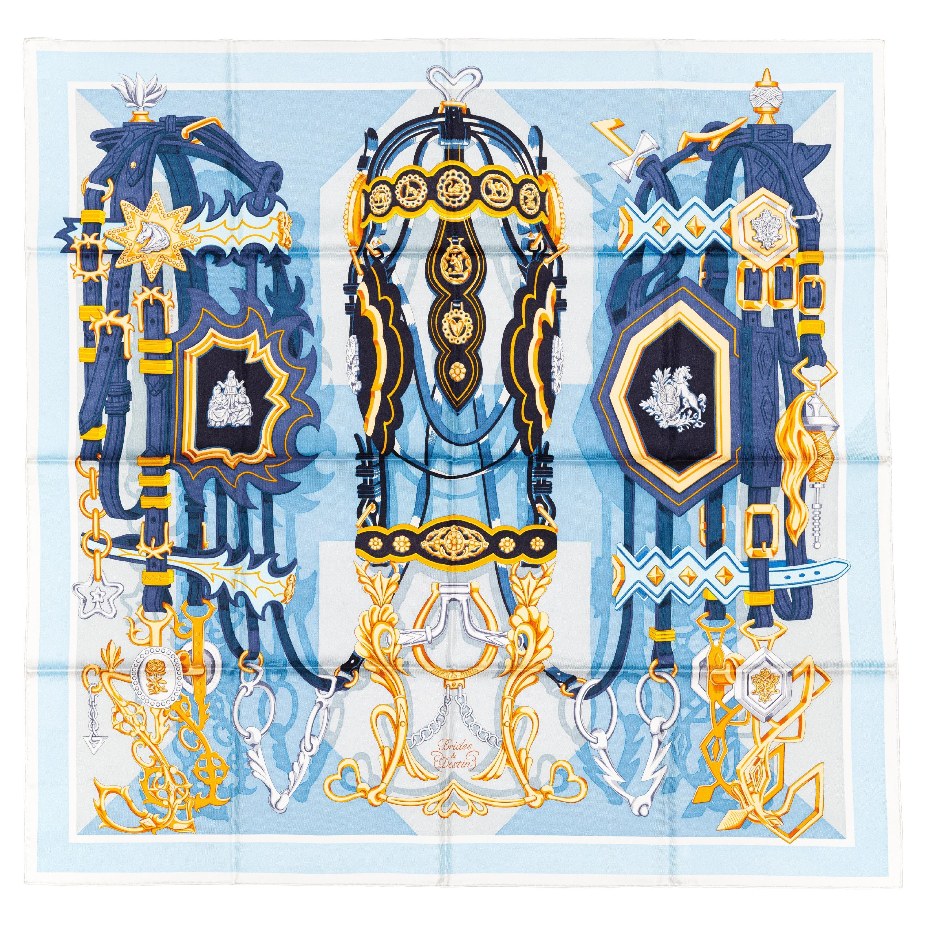 Sciarpa Hermes - Brides et Destin - Bleu Jean Modore - Nuova etichetta del negozio in vendita