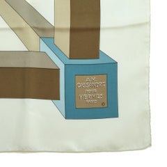 Hermès 1991 Carré 90 Perspective Cassandre Blue Silk Twill Carre Scarf Hermes