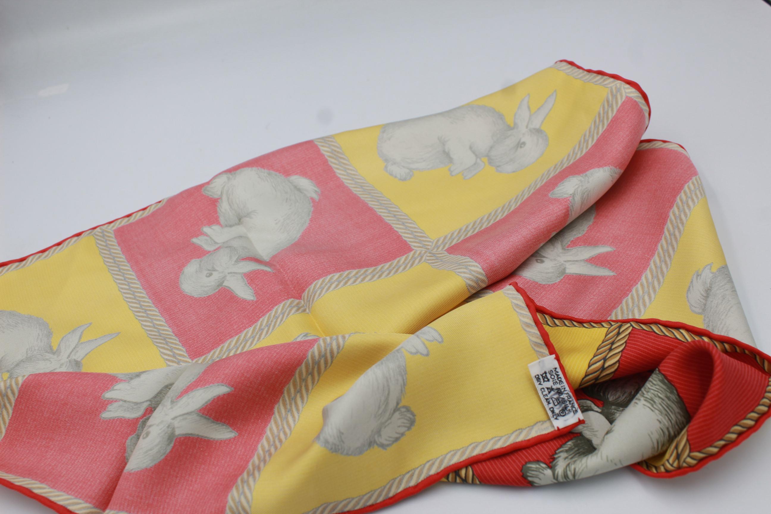 Brown Hermès scarf « carré » rabbit print