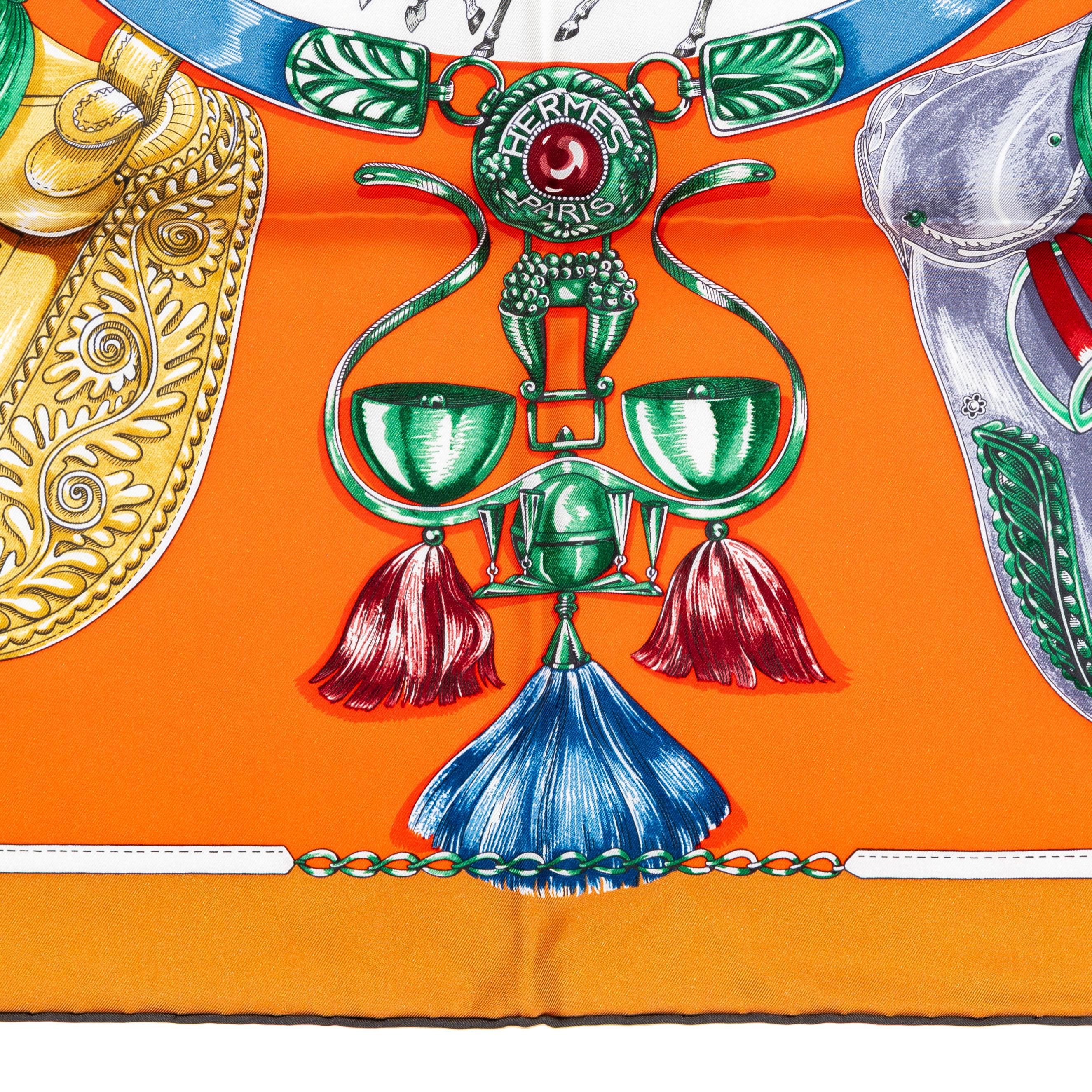 Hermes Bufanda Cavalcades - Caramel - Rouge - Vert - Nueva Etiqueta de la Tienda en venta 5