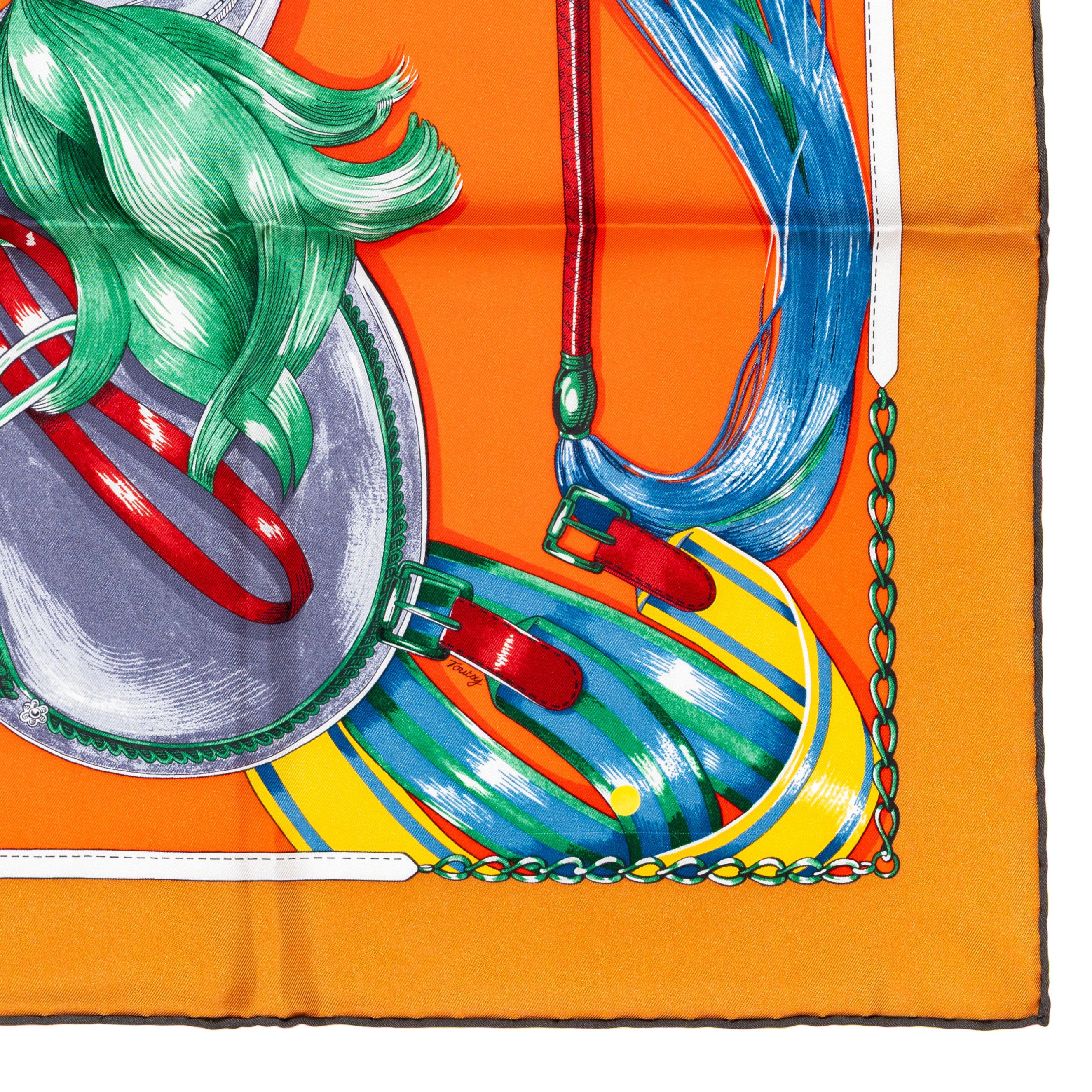 Hermes Bufanda Cavalcades - Caramel - Rouge - Vert - Nueva Etiqueta de la Tienda en venta 6