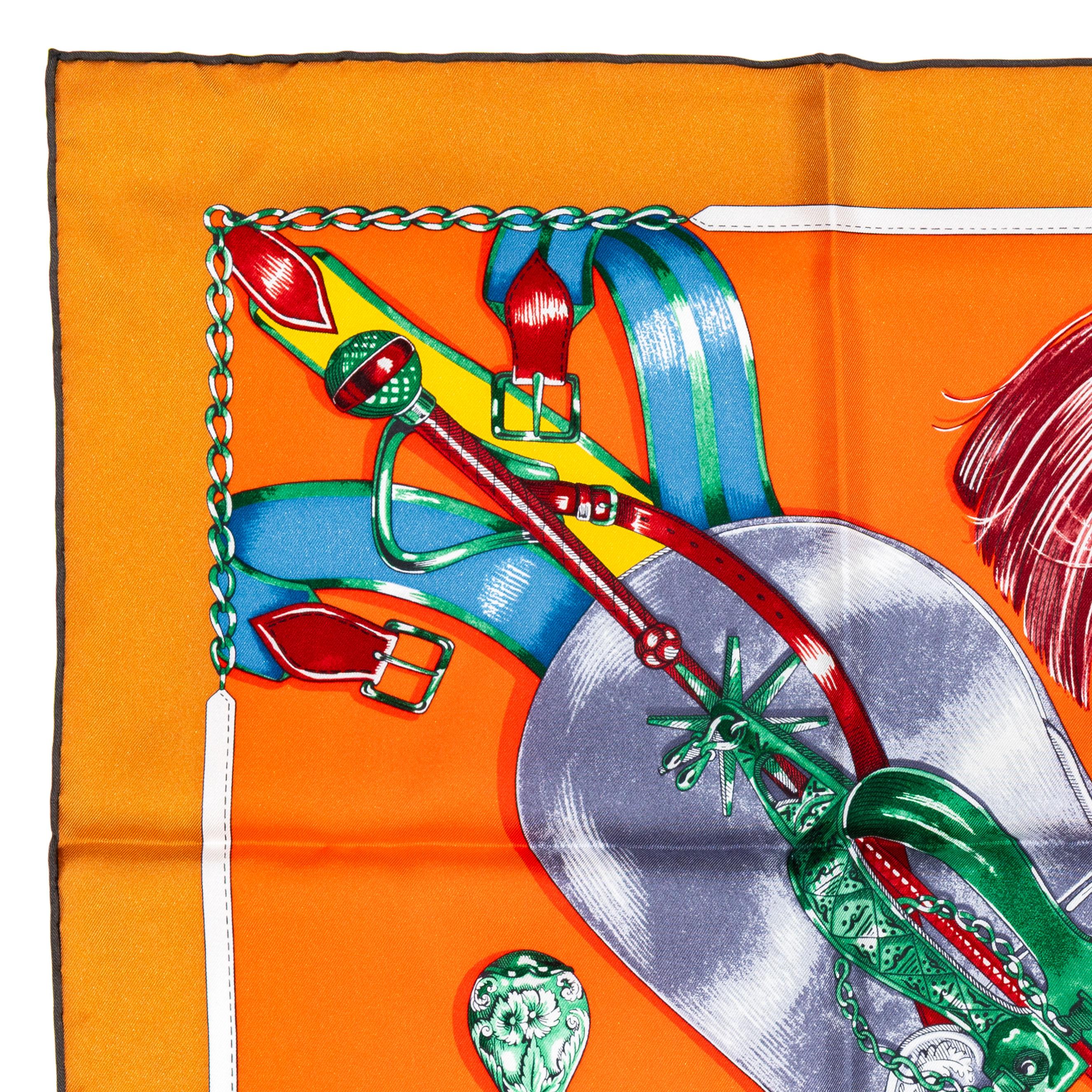 Hermes Bufanda Cavalcades - Caramel - Rouge - Vert - Nueva Etiqueta de la Tienda Naranja en venta