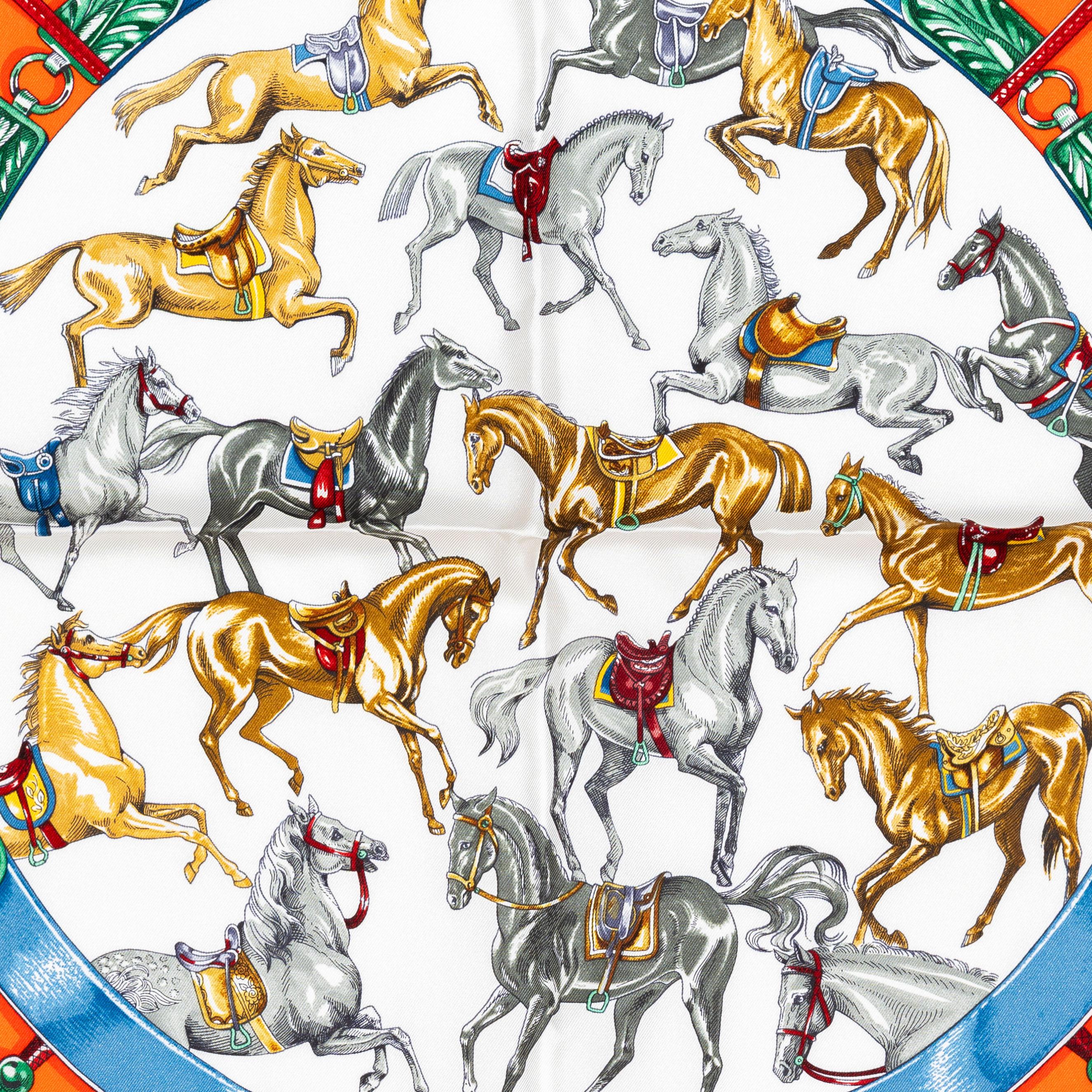 Hermes Bufanda Cavalcades - Caramel - Rouge - Vert - Nueva Etiqueta de la Tienda en venta 2