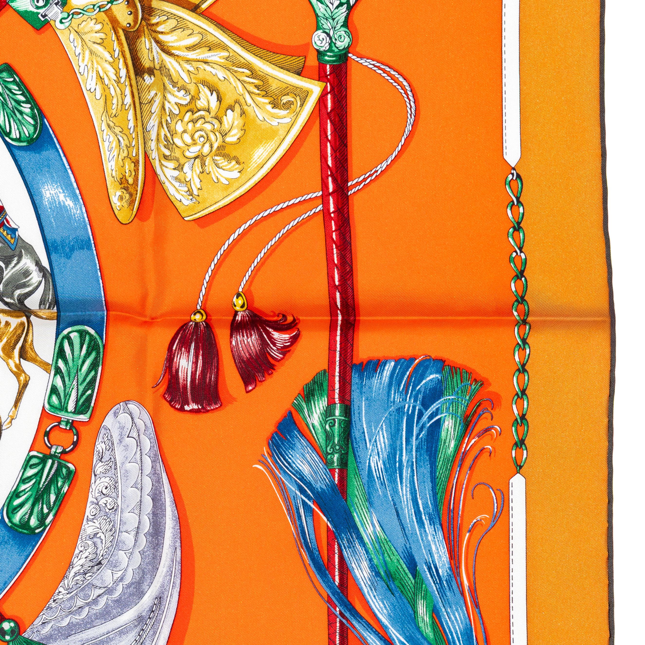 Hermes Bufanda Cavalcades - Caramel - Rouge - Vert - Nueva Etiqueta de la Tienda en venta 3