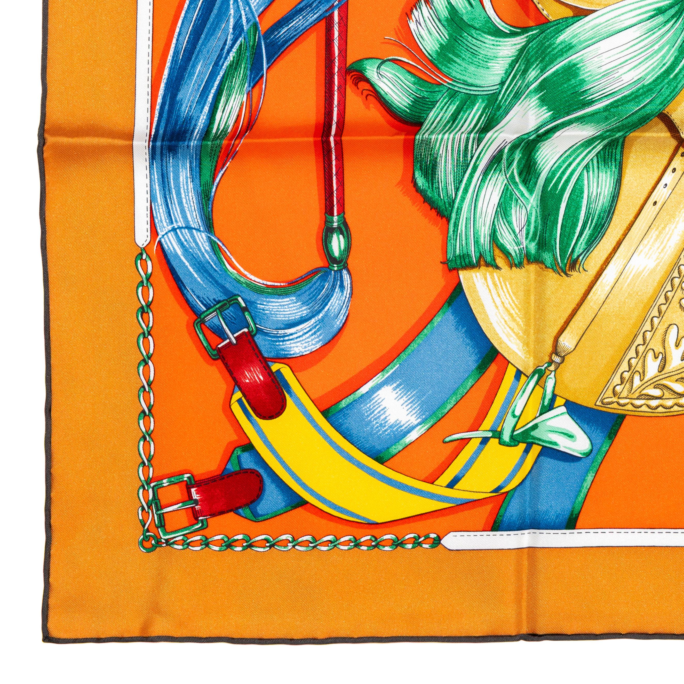 Hermes Bufanda Cavalcades - Caramel - Rouge - Vert - Nueva Etiqueta de la Tienda en venta 4