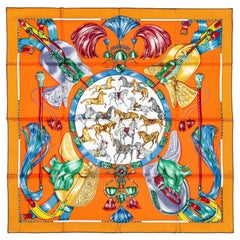 Foulard Hermes Cavalcades - Caramel - Rouge - Vert - New Store Tag
