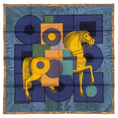 Hermes Foulard Cavalier en Formes - Bleu Nuit - Jaune d'Or - New Store Tag