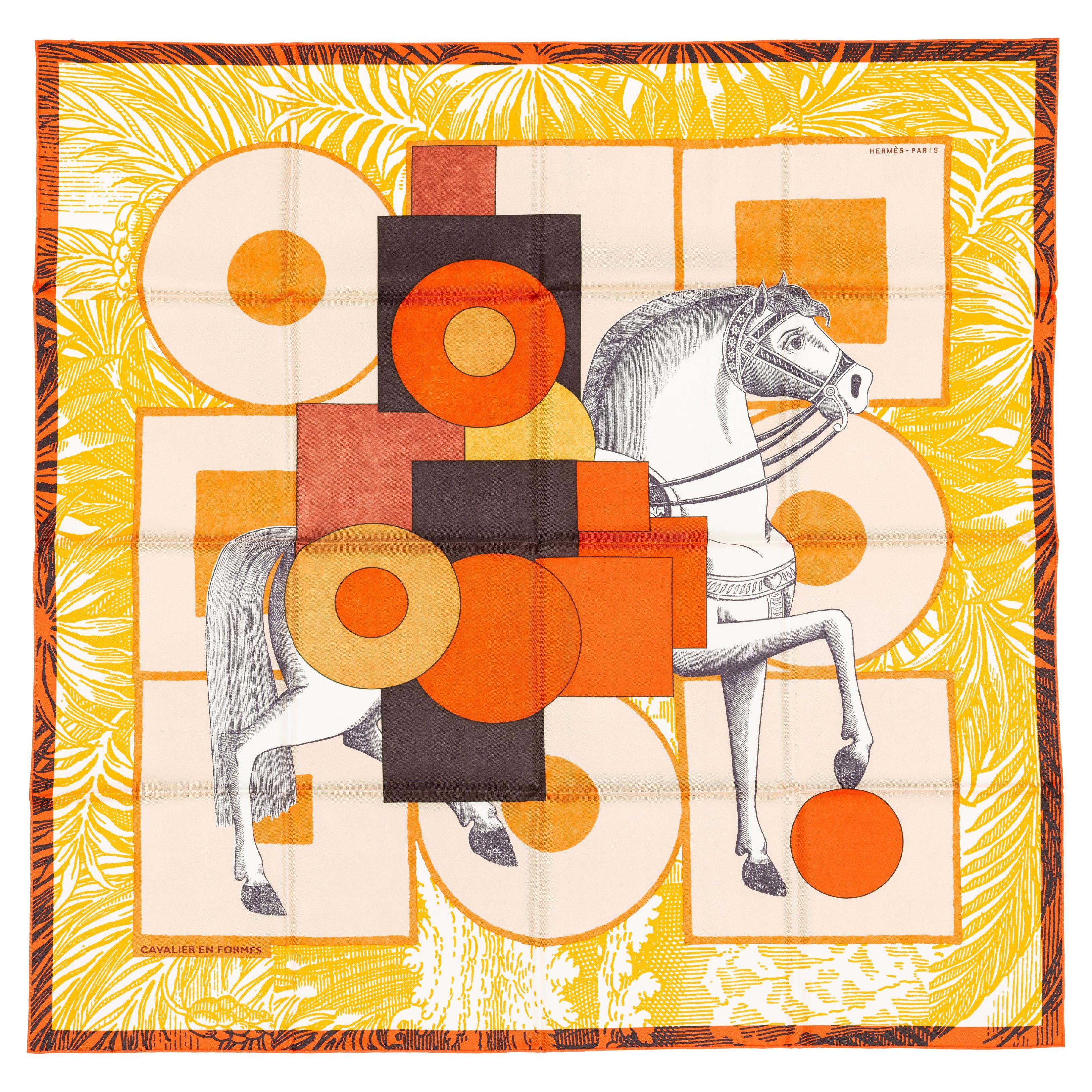 Hermes Echarpe Cavalier En Formes - Camel Orange Brique - New Store Tag