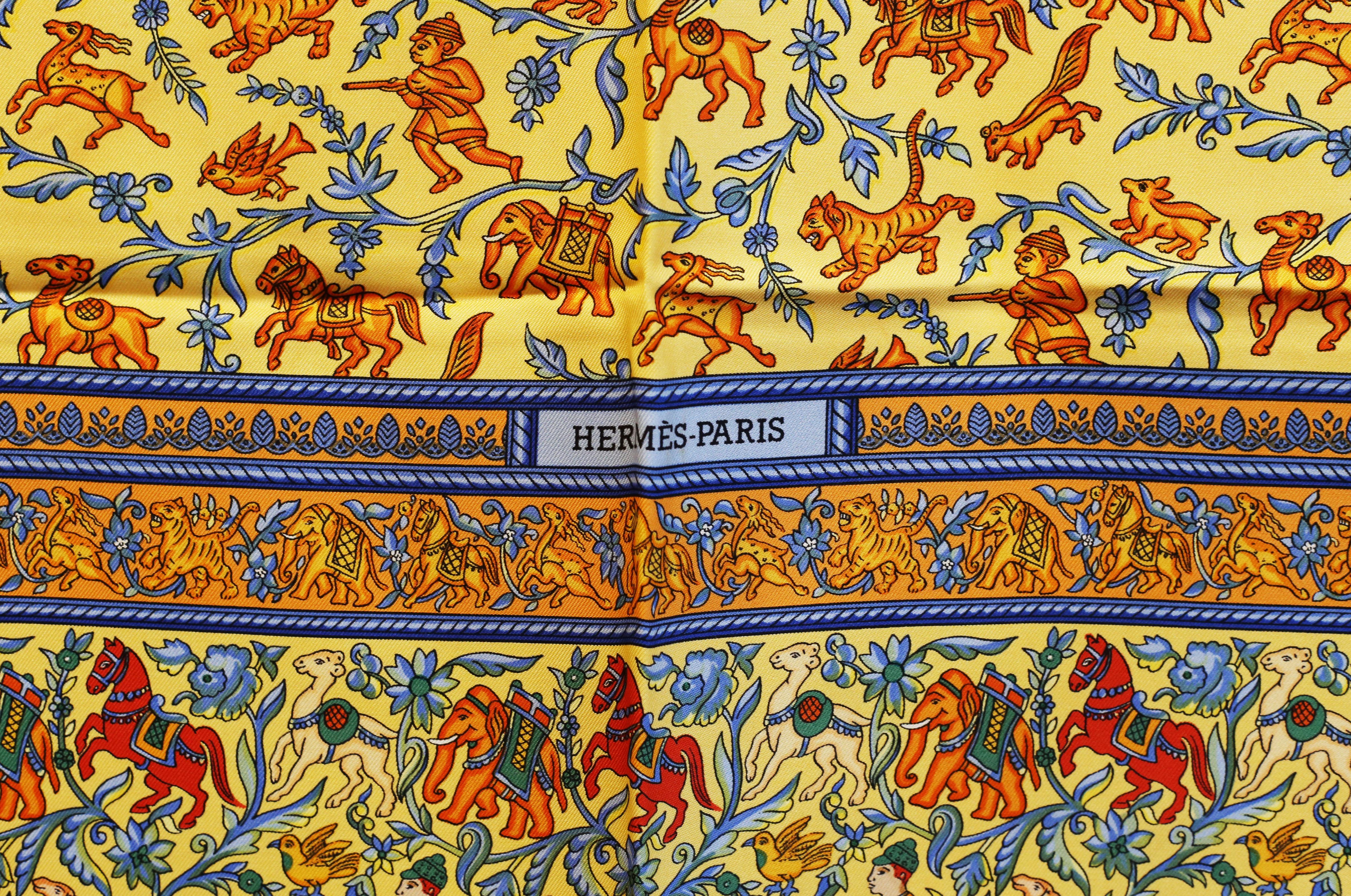 Brown Hermès scarf Chasse en Inde