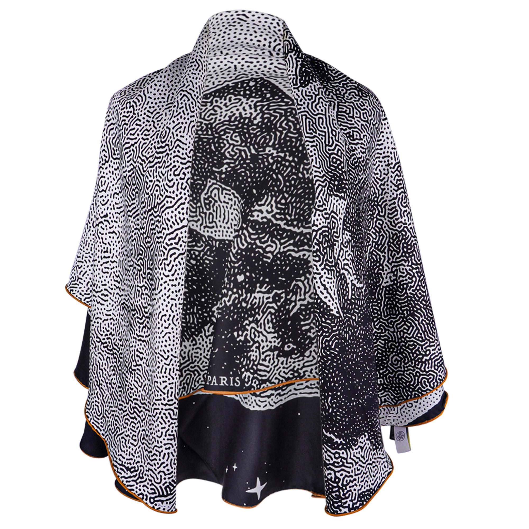 Nero Hermes Sciarpa Claire de Lune Rotonda in Seta 140 Noir / Blanc / Camel Nuova con Scatola